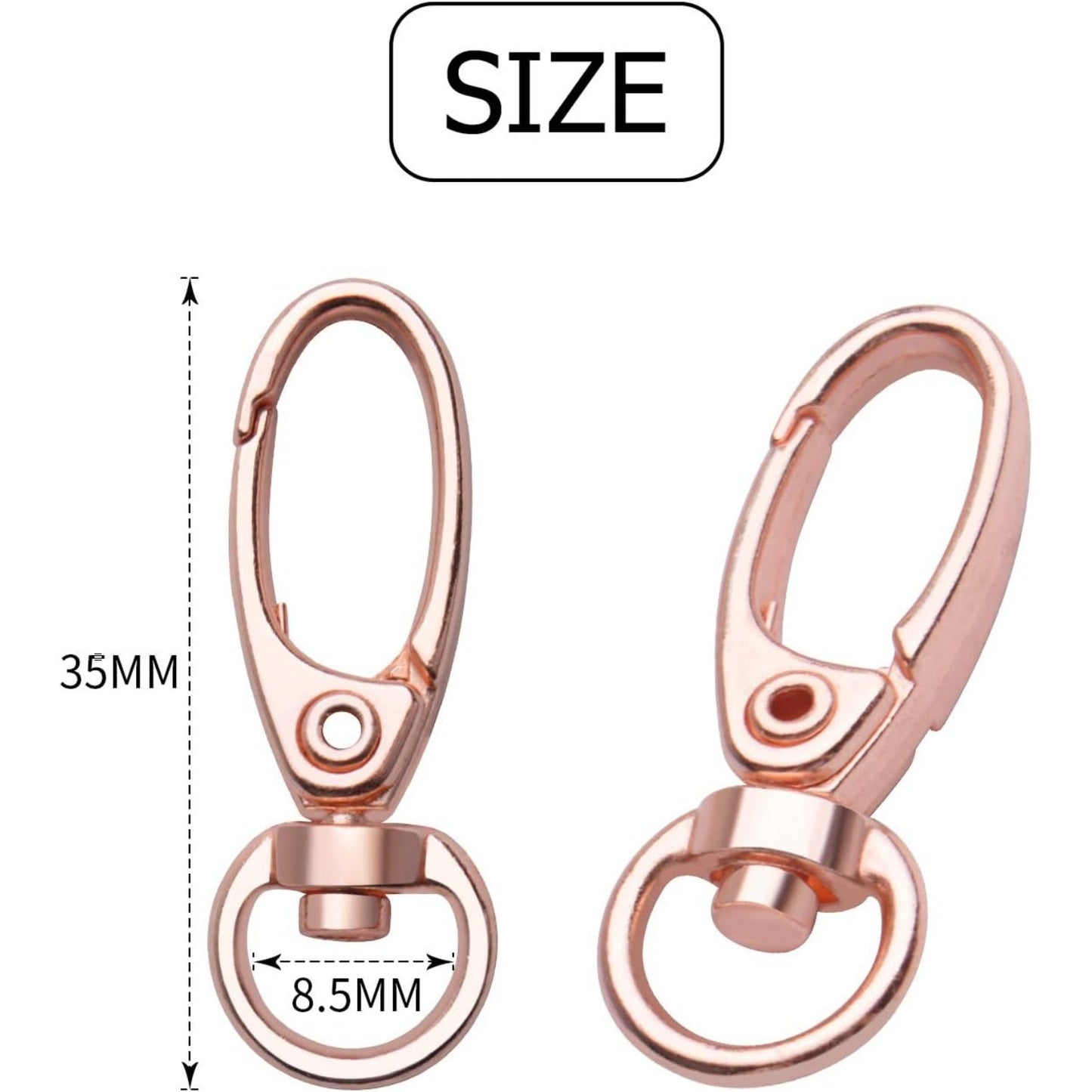 Swivel Clasp Clips,50pcs 35mm Swivel Trigger Clips Metal Keyring Clasps Snap Hooks for Hanging Key Chains Dog Leashes Crafts Decorations,Rose Gold