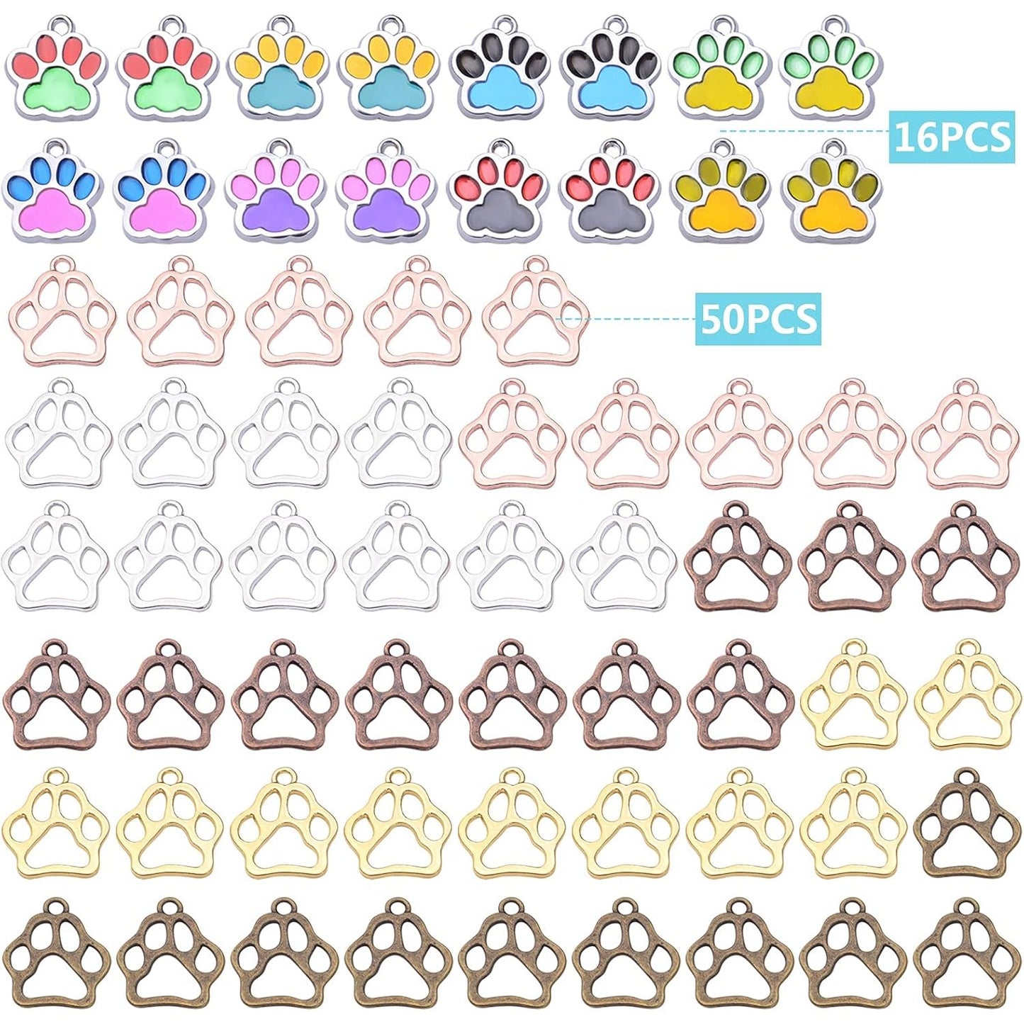 66pcs Animal Cat Dog Paw Charms Enamel Paw Footprint Pendants Cute Hollow Paw Bead Charms Jewelry Making Supplies for DIY Necklace Bracelet Earrings Handmade Decoration