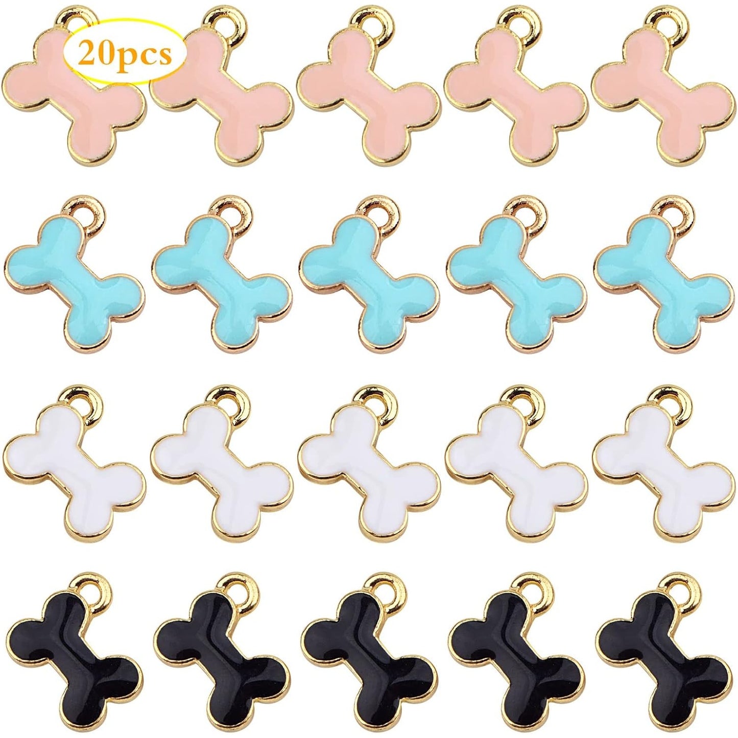 20pcs 4 Colors Enamel Dog Bone Charms Alloy Lovely Pet Pendants Doggy Bone Shaped Dangle Charms for DIY Earring Necklace Bracelet Jewelry Making, Hole: 2.5 mm