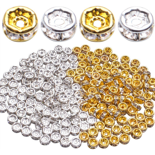 Rhinestone Spacer Beads,200Pcs Rondelle Loose Beads Crystal Charm Beads Clear Supplies for DIY Bracelet Necklace Jewelry Making