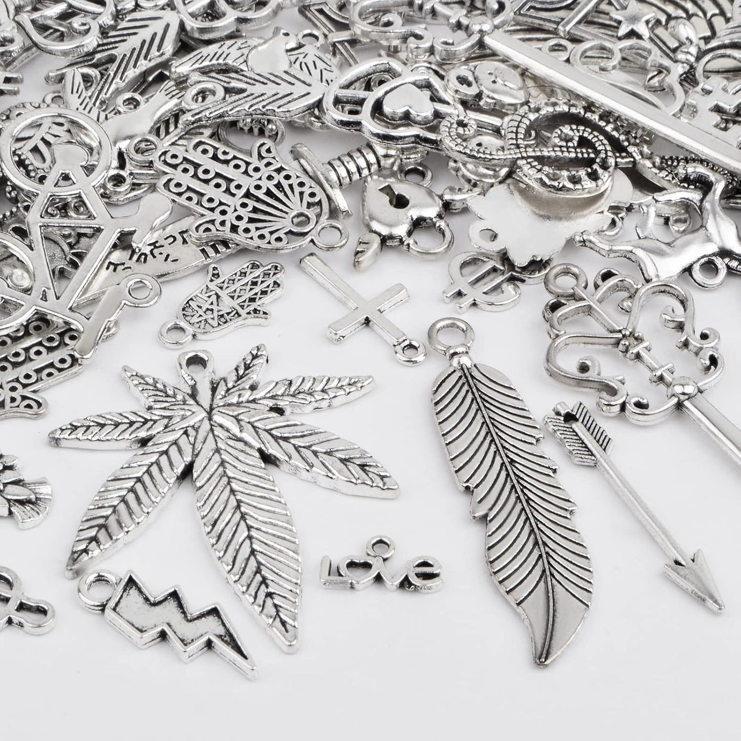 100 Gram Tibetan Silver Wings Music Elements Charms Alloy Multistyle Maple Leaf Bike Musical Instrument Notes Symbol Dangle Pendants for DIY Jewelry Making Craft Supplies