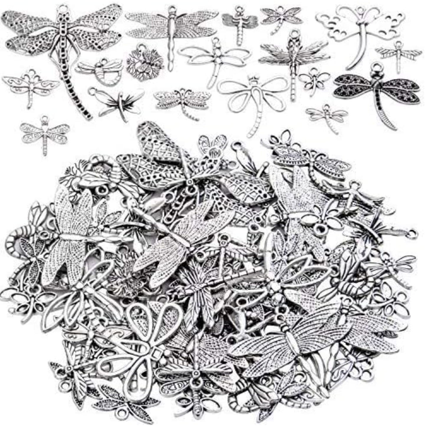 100g (About 50-80pcs) Antique Silver Dragonfly Charms Tibetan Insect Charms Pendants Craft Supplies for Bracelets Necklace Jewelry Making