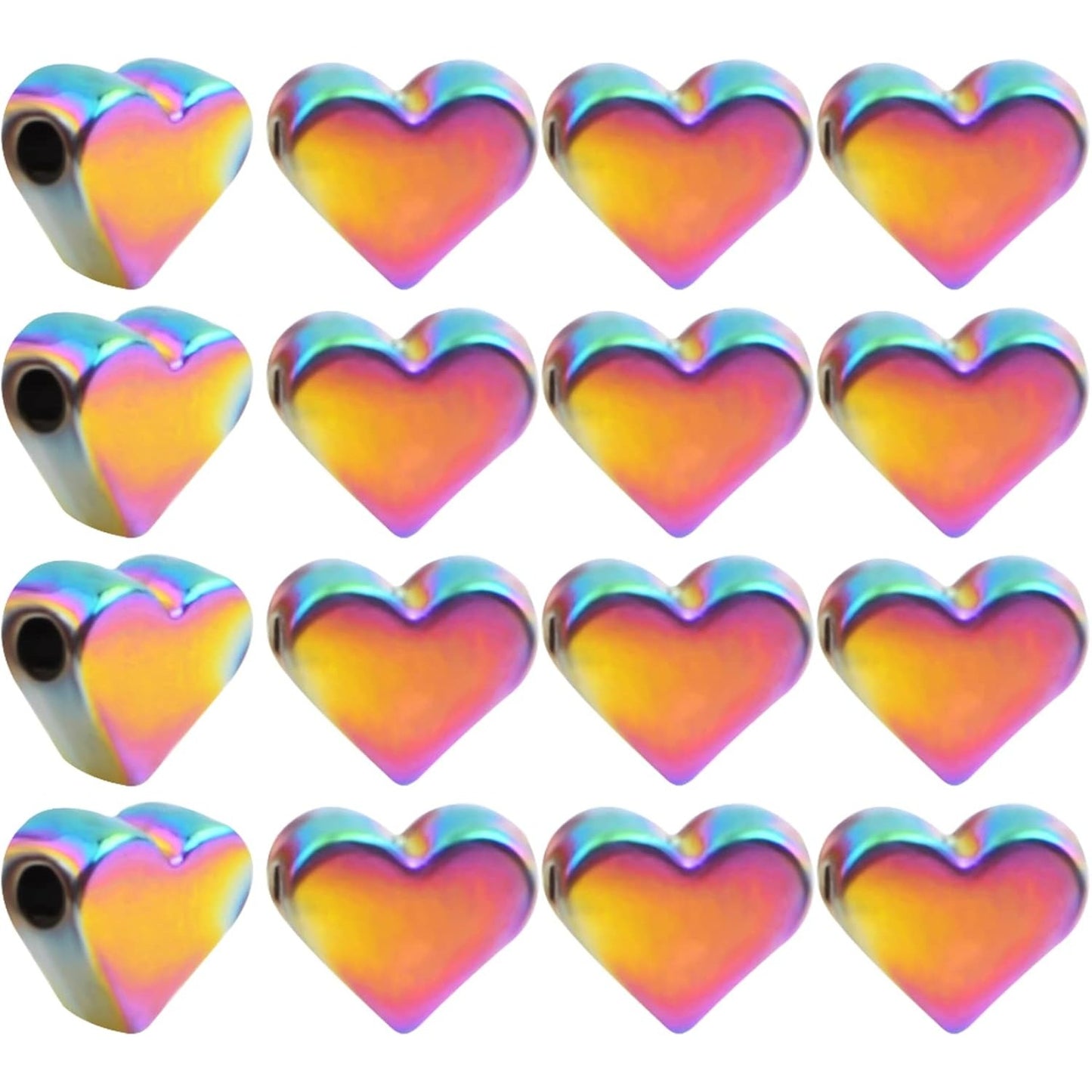 20pcs Cute Heart Shape Spacer Beads Alloy Heart Loose Charm Beads Handmade Accessories for DIY Necklace Earrings Jewelry Making Valentine's Day, Rainbow Color