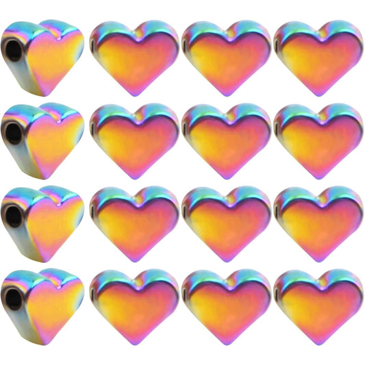 20pcs Cute Heart Shape Spacer Beads Alloy Heart Loose Charm Beads Handmade Accessories for DIY Necklace Earrings Jewelry Making Valentine's Day, Rainbow Color