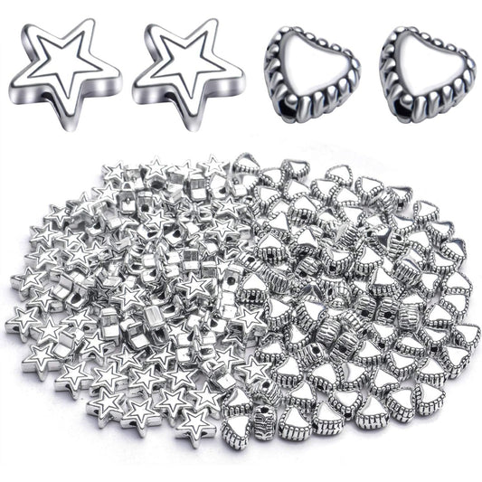 200pcs Alloy Antique Silver Star Heart Spacer Beads for DIY Handmade Charms Bracelets Necklace Accessories Jewelry Crafts Making