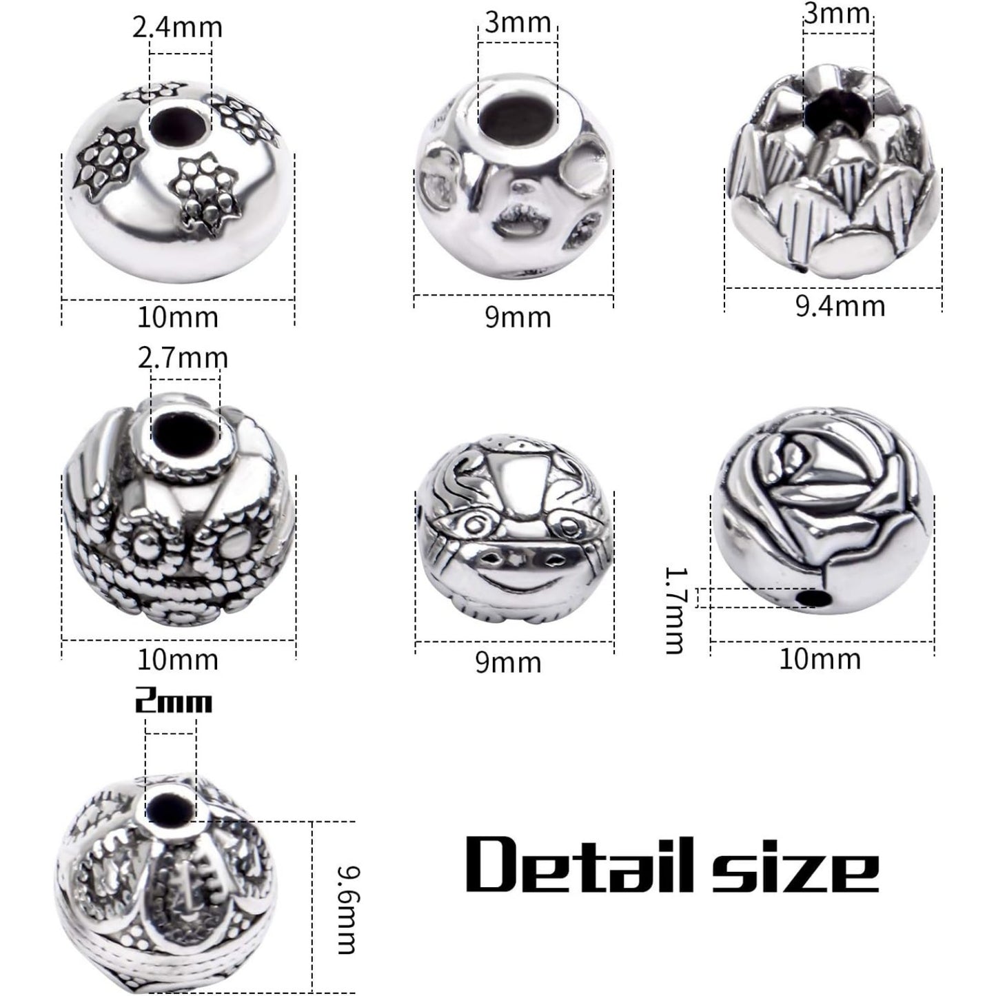 100g (About 40-60pcs) Antique Silver Spacer Beads Small Round Tibetan Loose Beads for Bracelet Necklace Jewelry Making,8-12mm