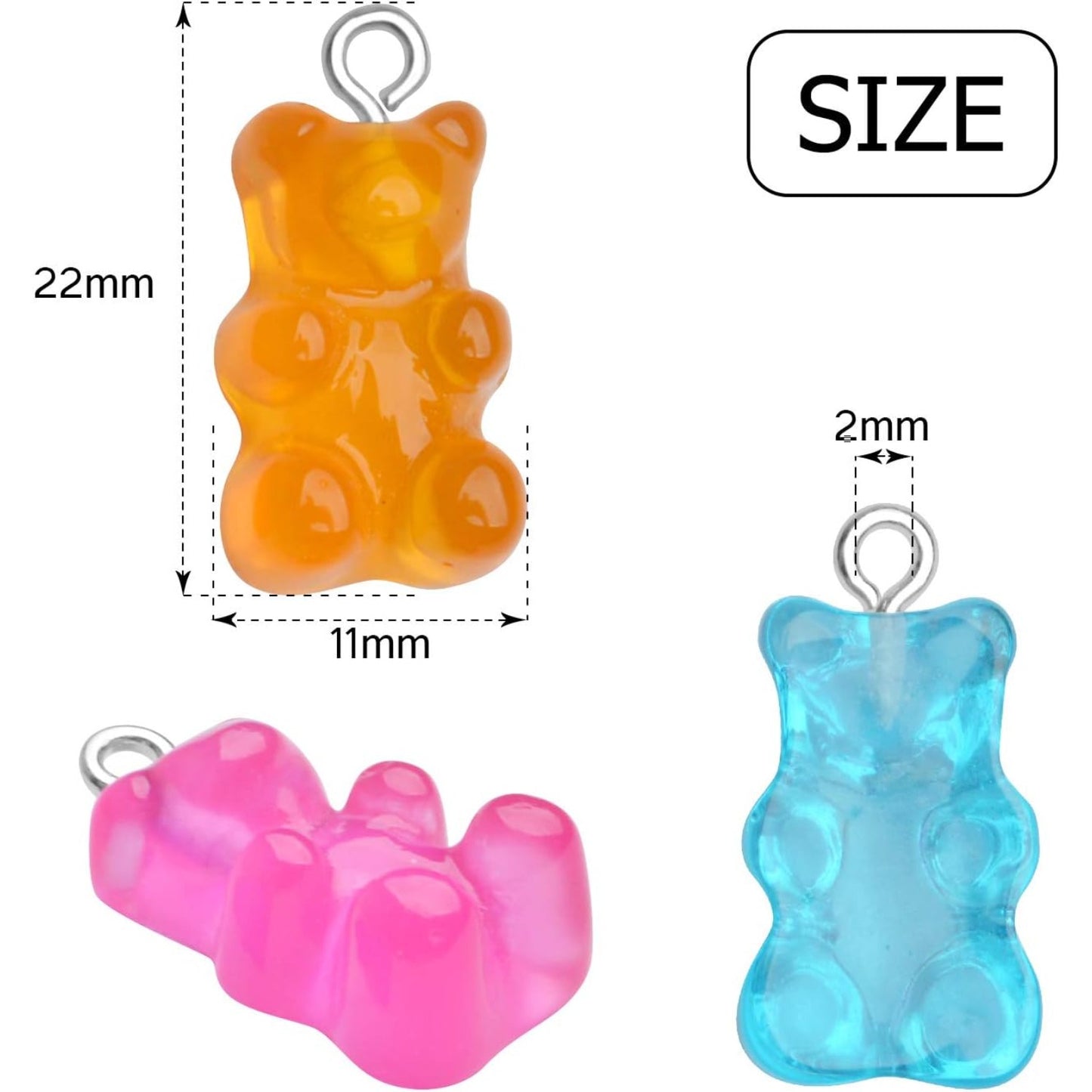 Gummy Bear Pendant, 16pcs Resin Gummy Bear Charm Colorful Candy Gummy Charms Bear Pendant Keychains Craft Supplies Accessories for DIY Necklace Earring Jewelry Making, 8 Colors, 22x11mm
