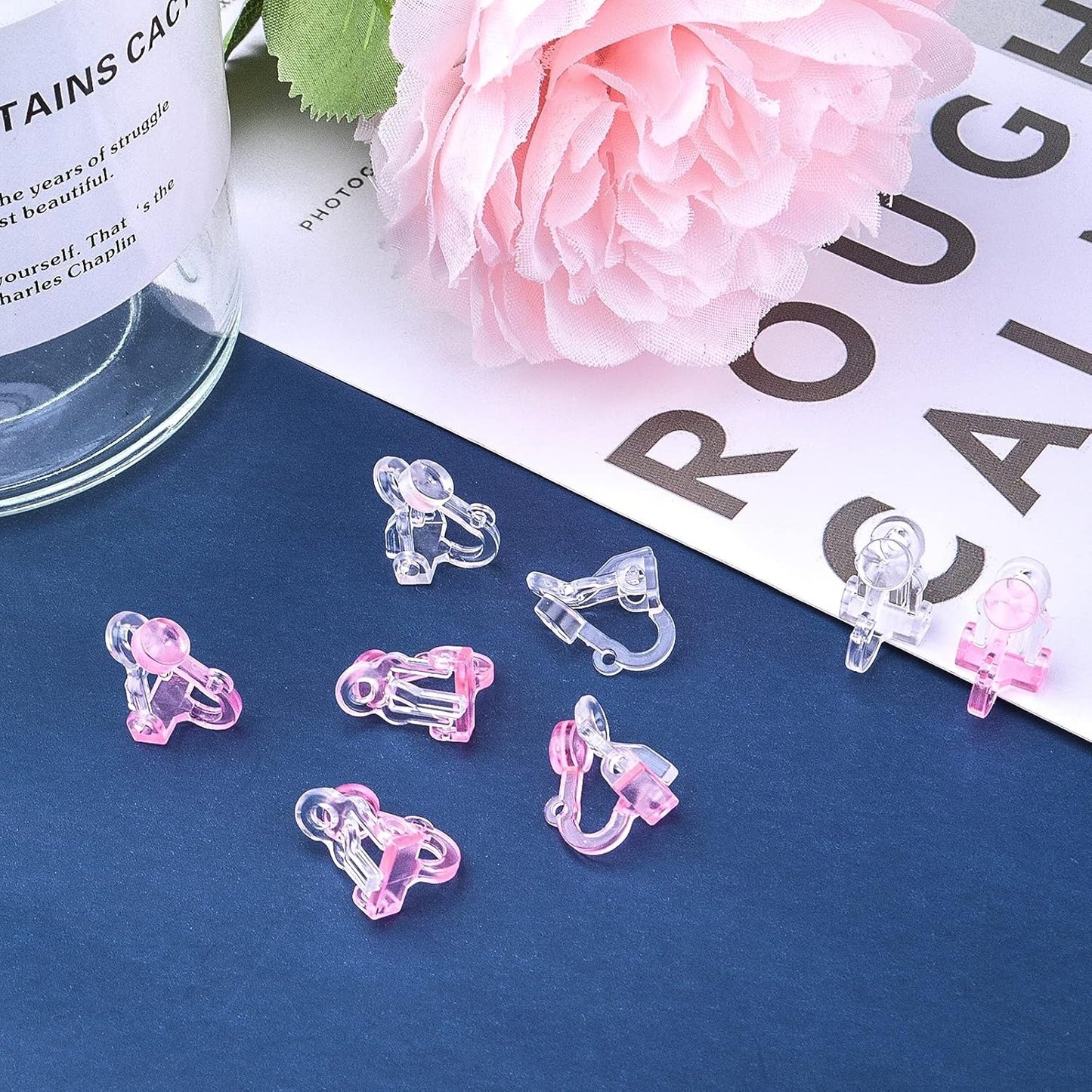 20pcs Triangle Shape Clip-on Earring Converters Plastic Non Pierced Ears Stud Earrings Components with Loop for DIY Earrings Design Jewelry Making, 2 Colors, 13.5 mm x 12.5 mm