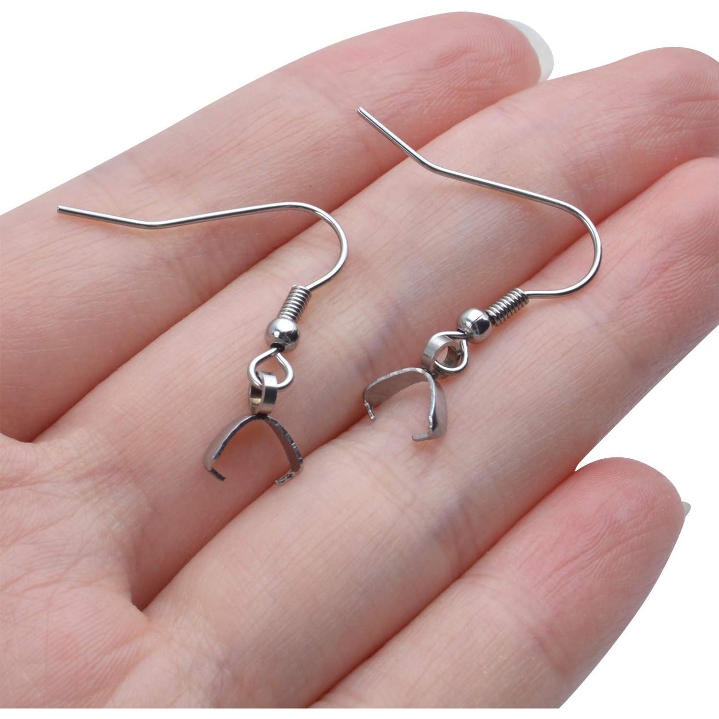 Hypoallergenic Stainless Steel French Earring Hooks - 50pcs Wire Ear Ball Hooks With Pendant Clasp for Jewelry Making Crafts DIY, Silver