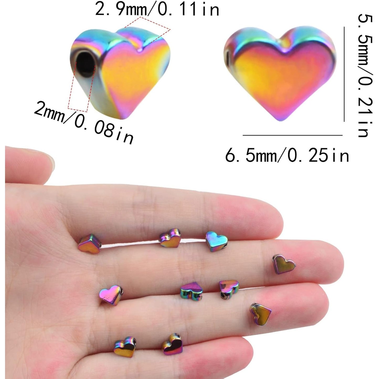 20pcs Cute Heart Shape Spacer Beads Alloy Heart Loose Charm Beads Handmade Accessories for DIY Necklace Earrings Jewelry Making Valentine's Day, Rainbow Color