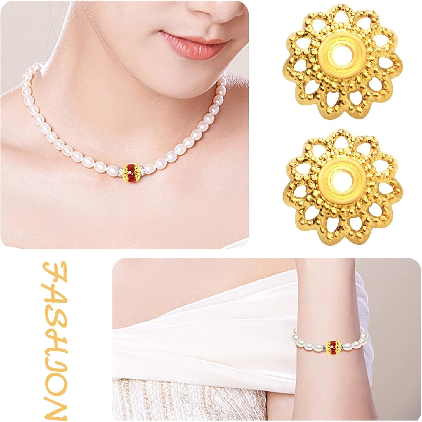 200pcs 12mm Flower Filigree Bead Caps Alloy Spacer Beads Caps Flower End Caps Loose Beads for Bracelet Necklace DIY Jewelry Making Crafts Supplies