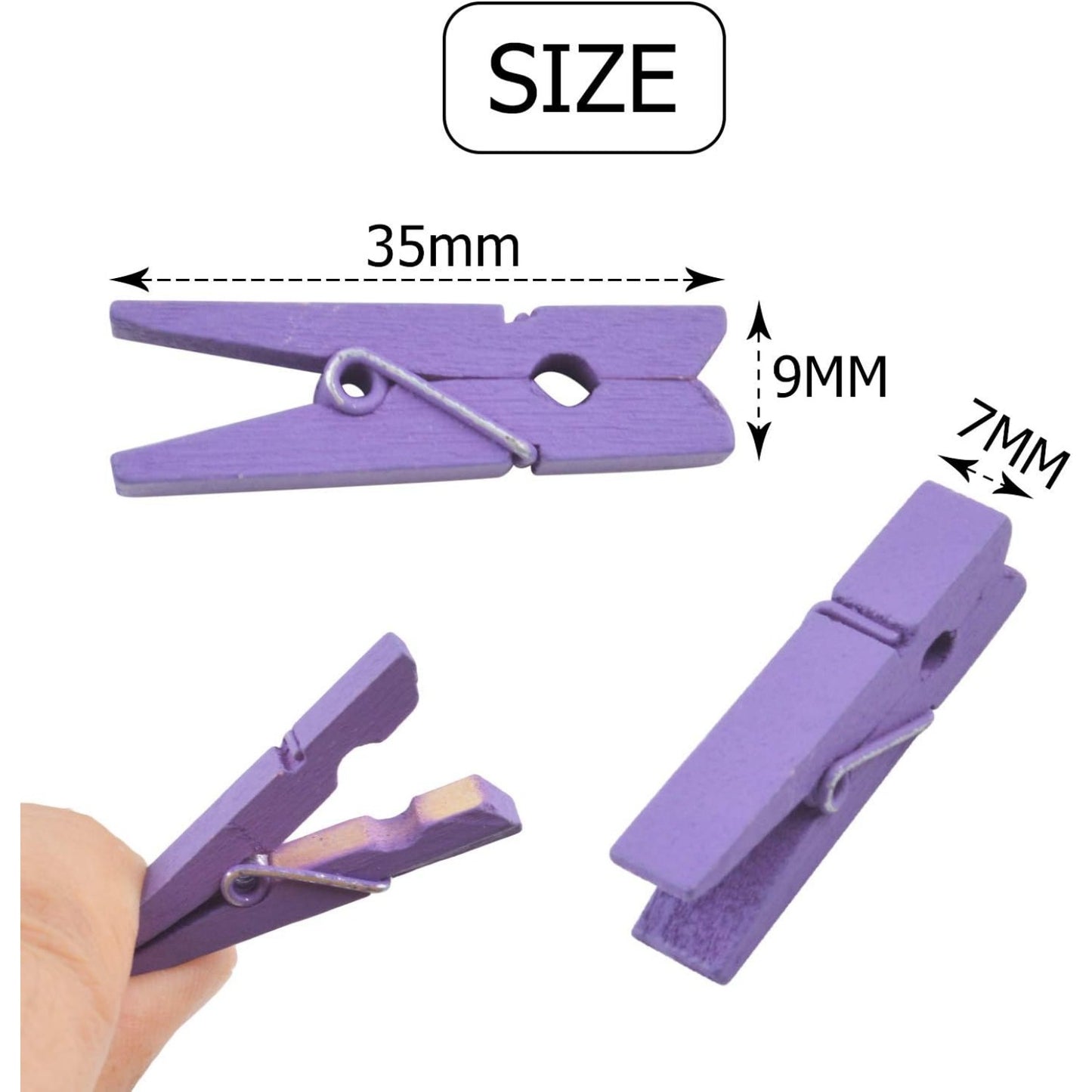 BronaGrand 100pcs Mini Purple Wooden Utility Paper Clips and Clothespins