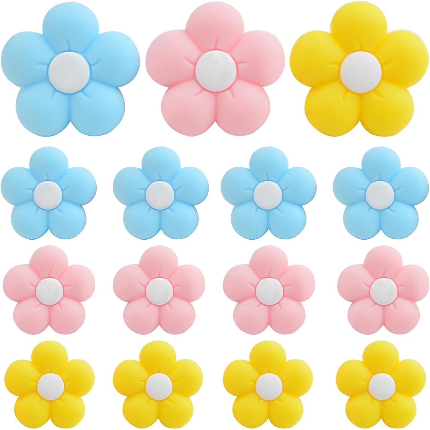 15 Pieces Colorful Flower Silicone Focal Beads Cute Daisy Sunflower Shaped Loose Rubber Bead Flat Spacer Beads for Beaded Pens Bracelet Lanyard Keychains Making Supplies