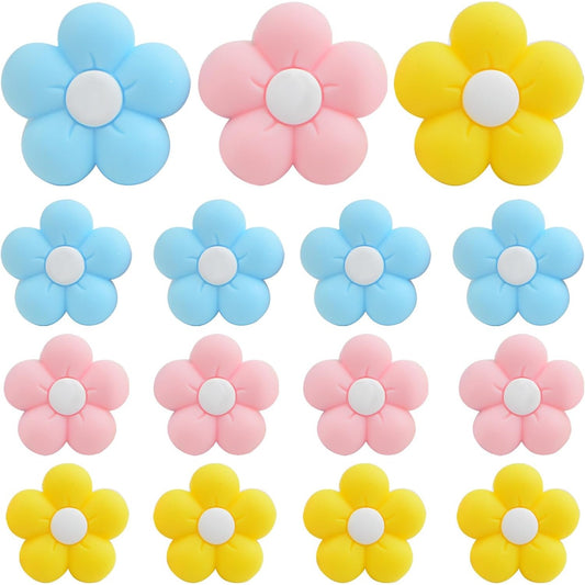 15 Pieces Colorful Flower Silicone Focal Beads Cute Daisy Sunflower Shaped Loose Rubber Bead Flat Spacer Beads for Beaded Pens Bracelet Lanyard Keychains Making Supplies