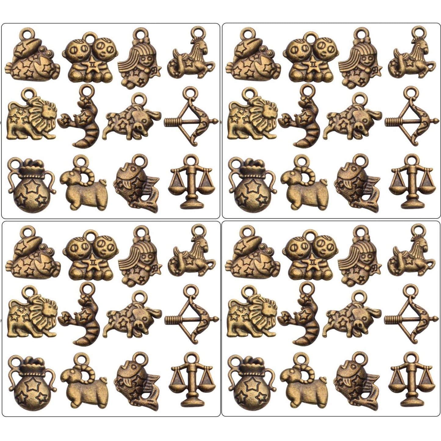 Constellation Charm Pendants,48pcs Constellation Zodiac Charms Zodiac Charms Bulk 12 Constellations Charms for Jewelry Making Necklace Bracelet Crafting,Antique Silver/Antique Golden/Golden/Bronze