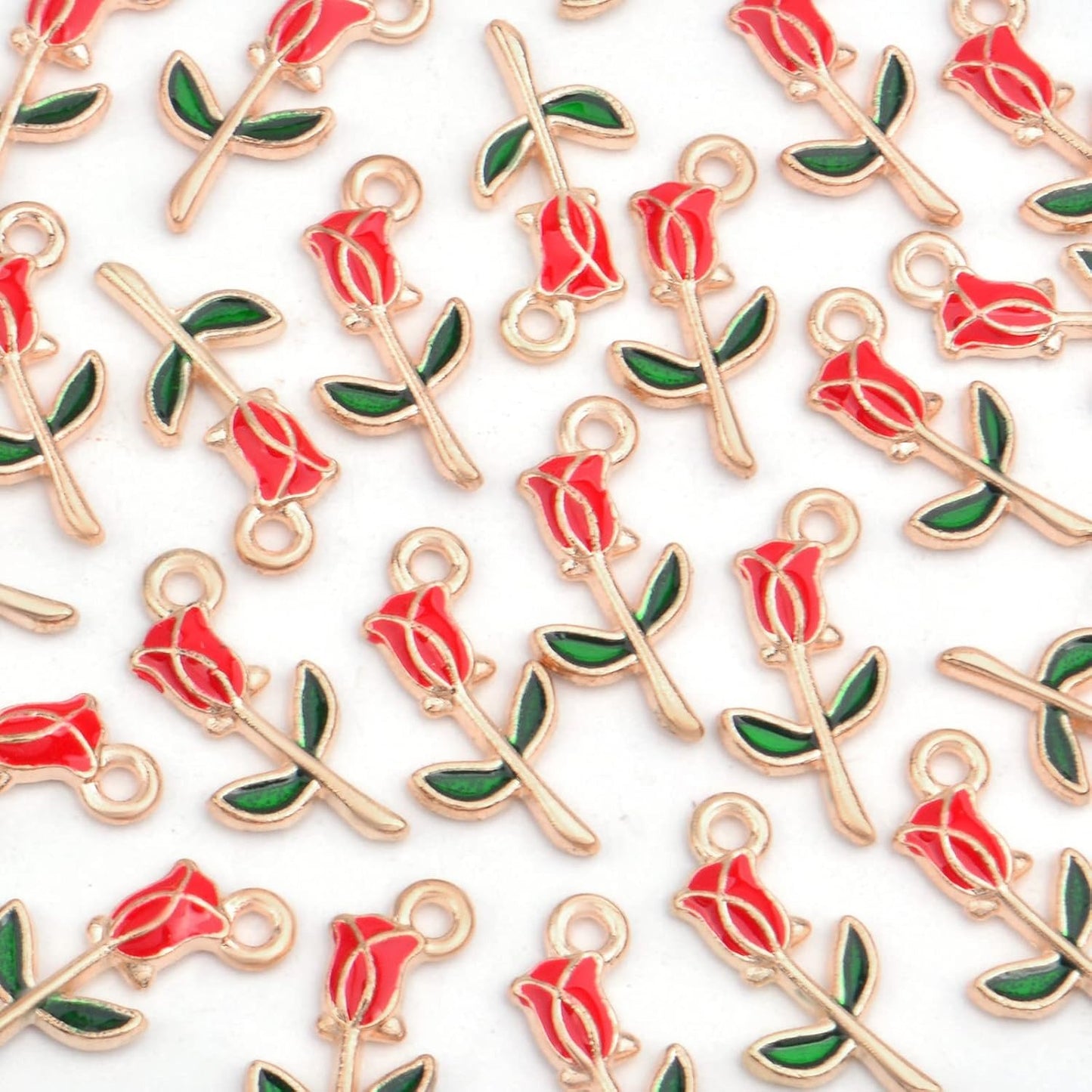 30pcs Enamel Rose Flower Charm Pendants Lovely Dangle Charms for Valentine's Day DIY Bracelet Necklace Earrings Jewelry Making, Red
