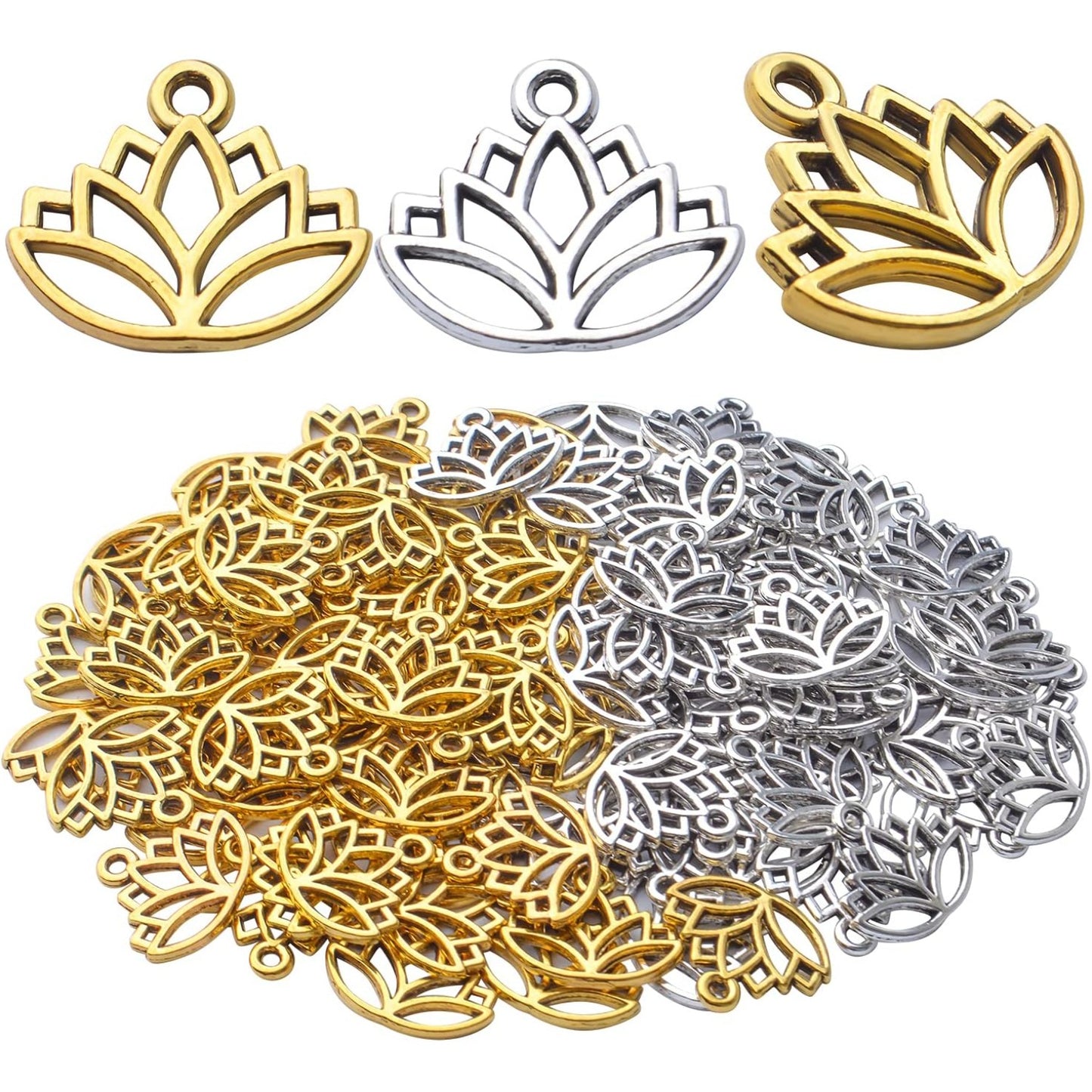 100pcs Lotus Charm Pendants Alloy Yoga Lotus Flower Charms Beads Charms Pendants Craft Supplies for DIY Necklace Bracelet Jewelry Making Crafting Accessory