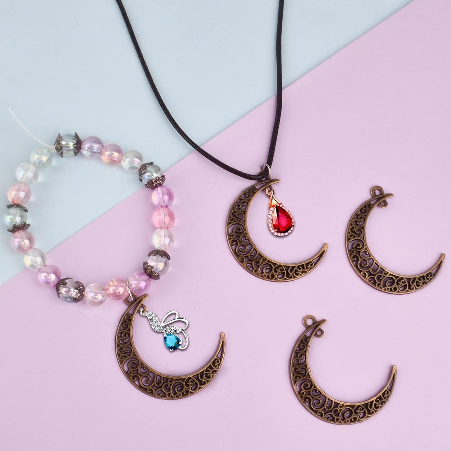 40pcs Hollow Moon Charms Crescent Moon Pendants Celestial Charms Crafts Supplies for DIY Bracelet Necklace Jewelry Making Accessory