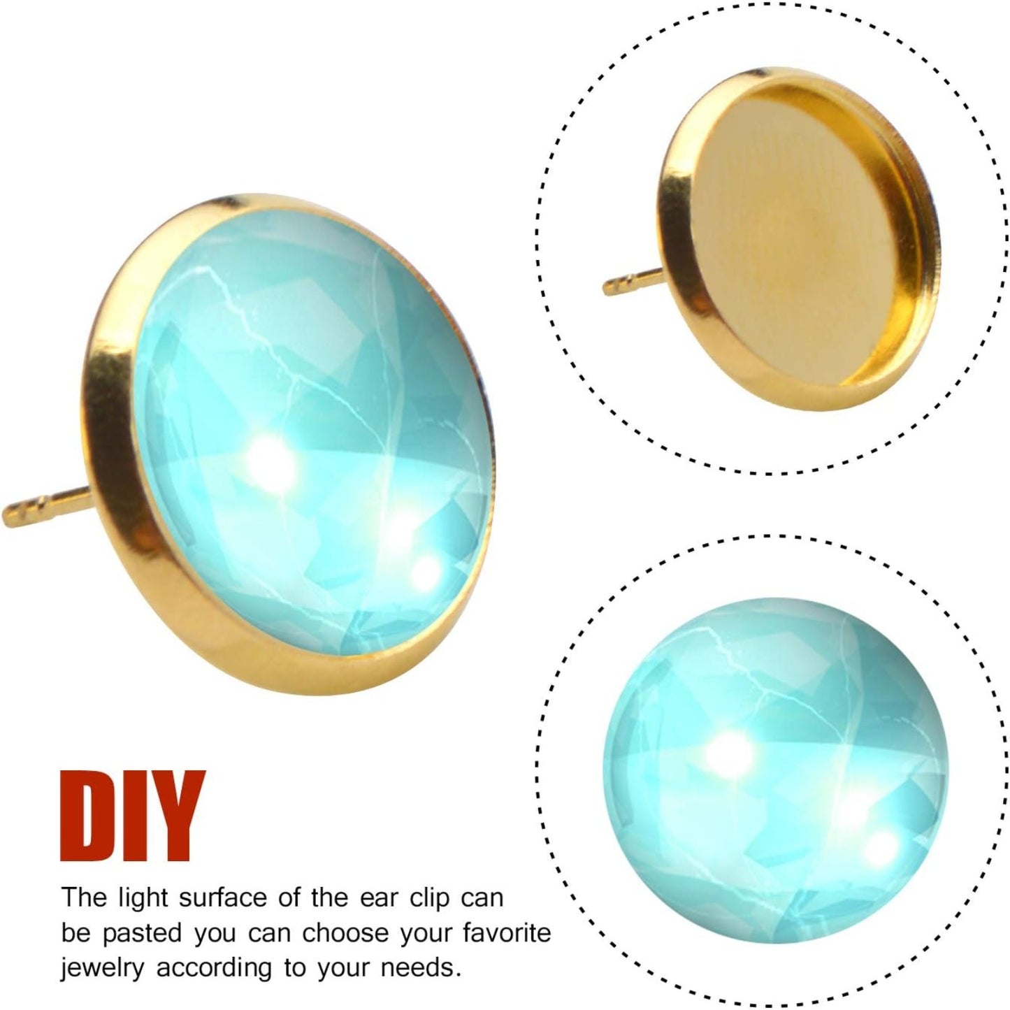 40pcs 4 Size(8mm/10mm/12mm/14mm) Earring Cabochon Setting Post Tray Round Stainless Steel Stud Earring and 40pcs Bullet Earring Backs for DIY Jewelry Making,Gold