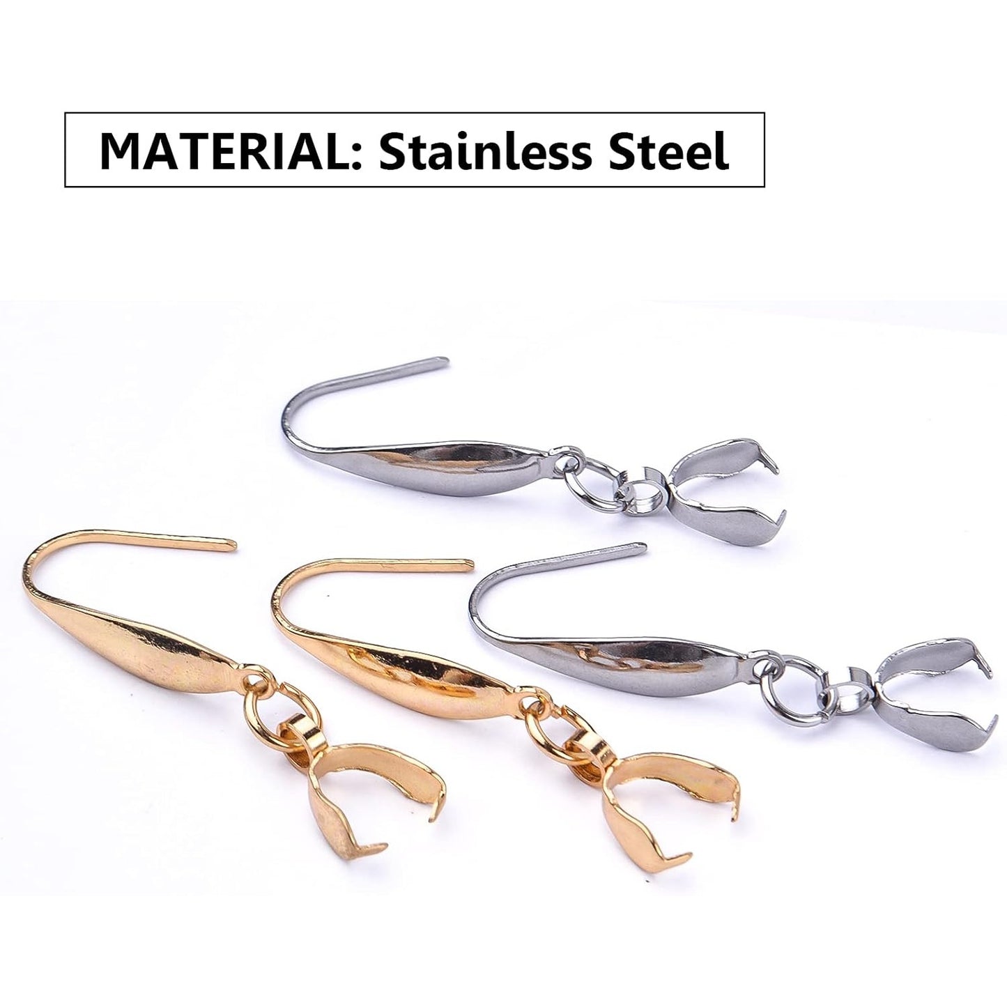 20pcs Stainless Steel Pendant Clasp Earring Hooks Ear Wire Buckle Hoops Fish Hooks Dangle Earrings for DIY Crafts Jewelry Making Accessories, Golden and Steel Color, 34 mm x 13 mm
