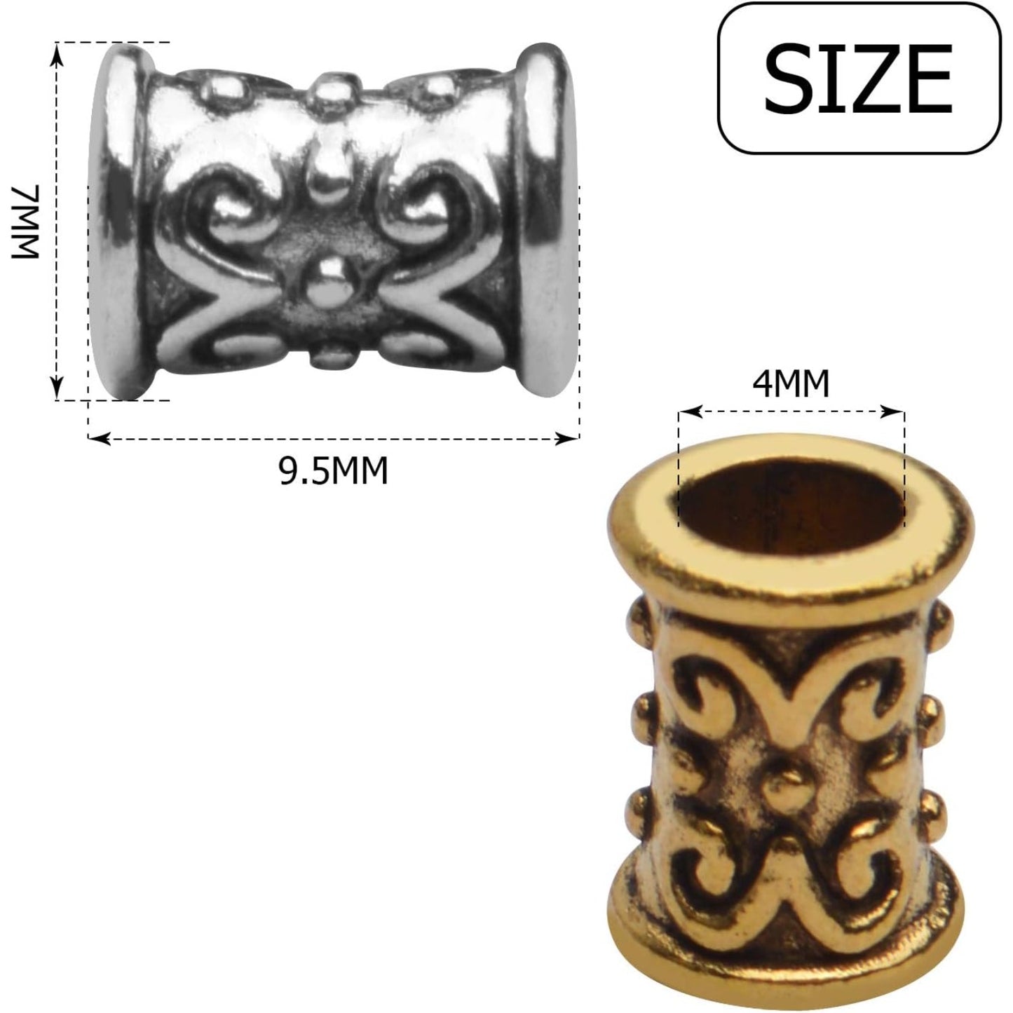 60pcs Alloy Column Spacer Bead Large Hole Tibetan Spacers Hollow Tube Beads Jewelry Spacer Charms for Bracelet DIY Jewelry Crafts Making Supplies