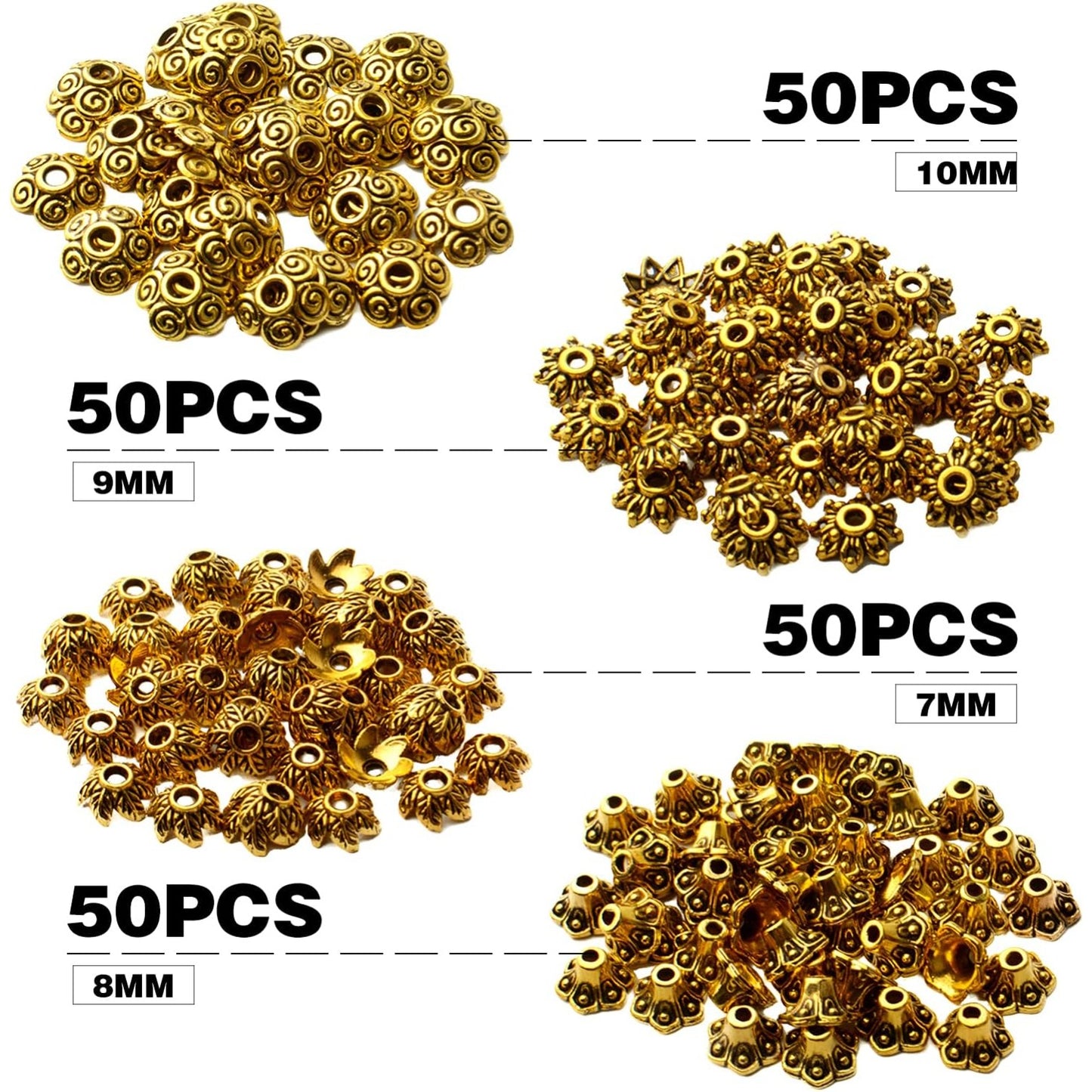 Flower Bead Caps,200pcs Antique Silver Spacer Beads Caps Alloy Bead End Caps Loose Beads for Jewelry Making DIY Bracelet Earrings Necklace Finding Accessory