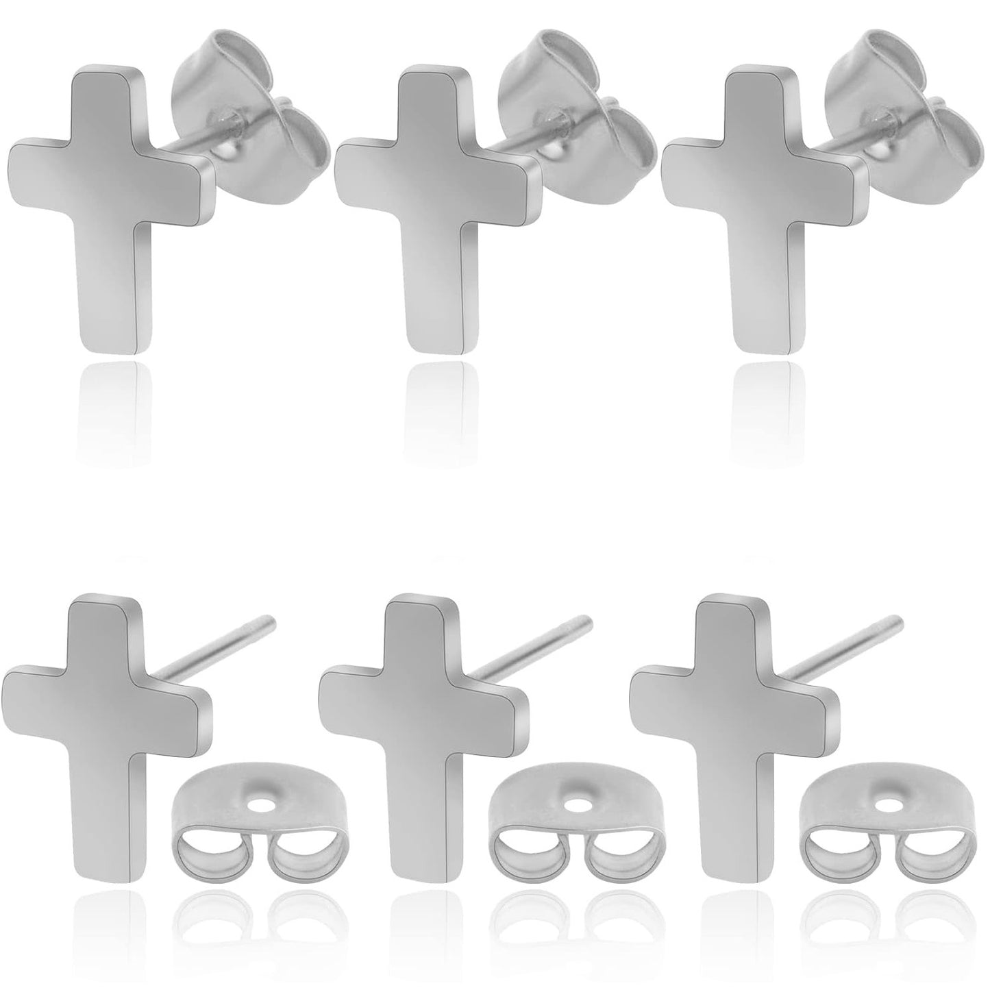 3 Pairs Hypoallergenic Tiny Cross Stud Earrings Stainless Steel Religious Cross Crucifix Shape Earrings Set for Women Men DIY Jewelry Making, 3 Colors