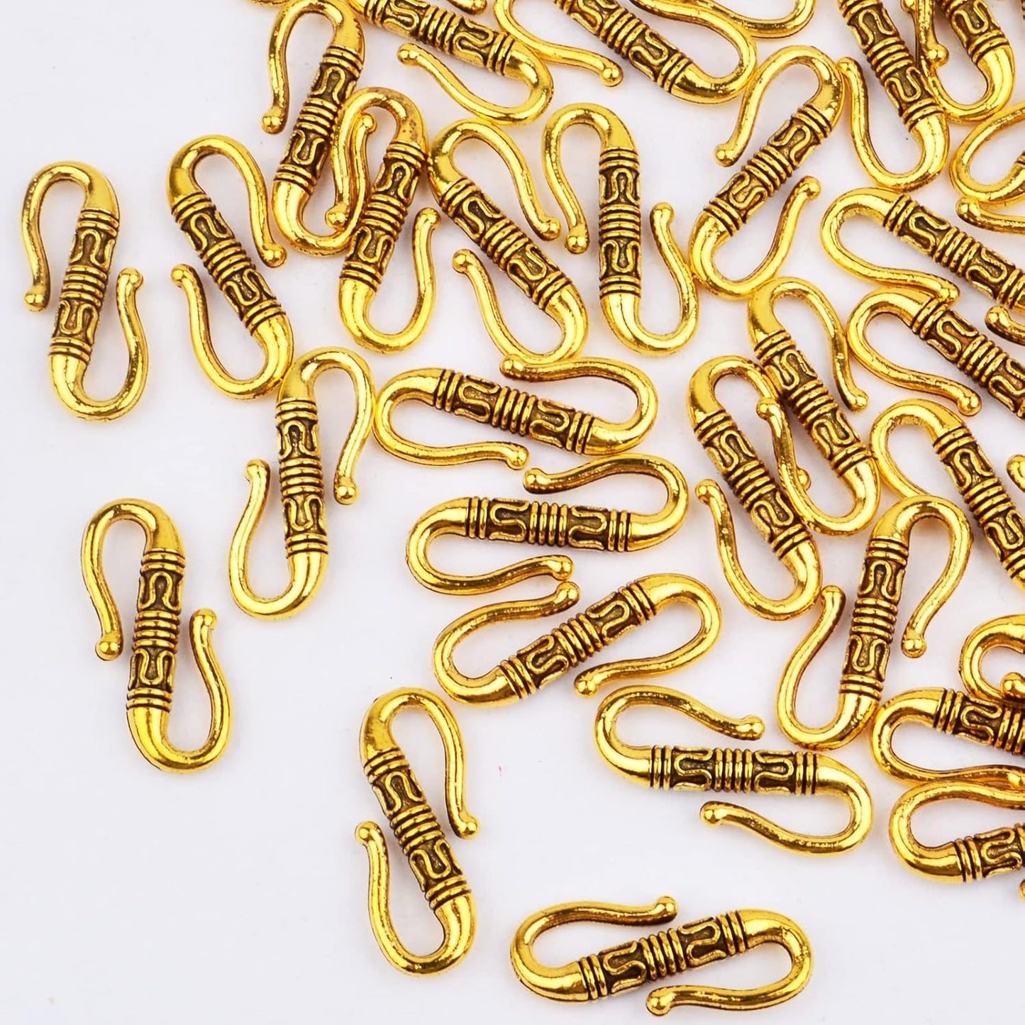 50 Pieces S Hook Ring Toggle Clasps Tibetan Necklace End Clasps Alloy Connectors Accessories for Bracelet Crafts Jewelry Making, Antique Golden