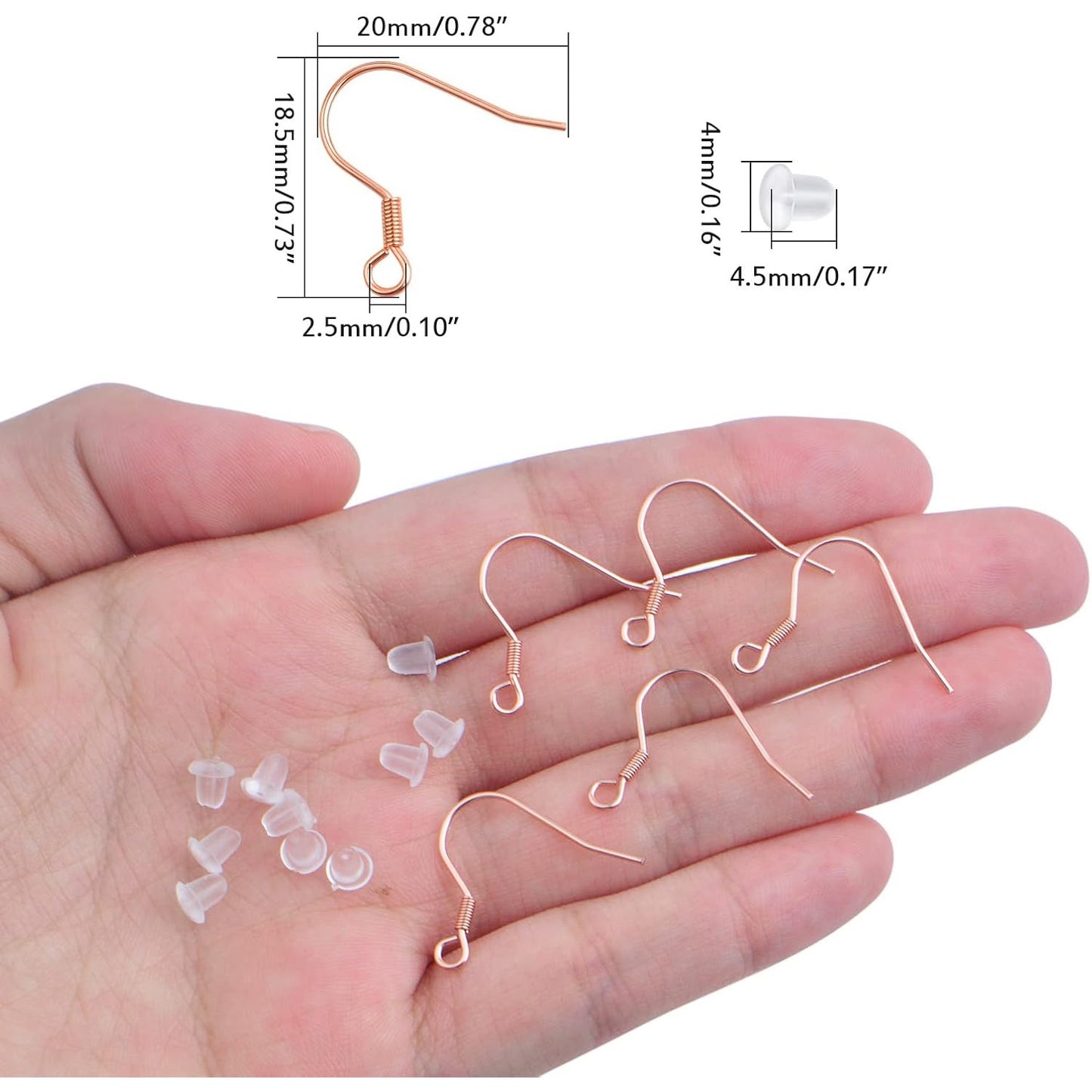 50pcs Stainless Steel French Earring Hooks Hypoallergenic Ear Wire Fish Hooks with 50pcs Silicone Earring Safety Backs for DIY Earrings Jewelry Making Supplies, Rose Golden