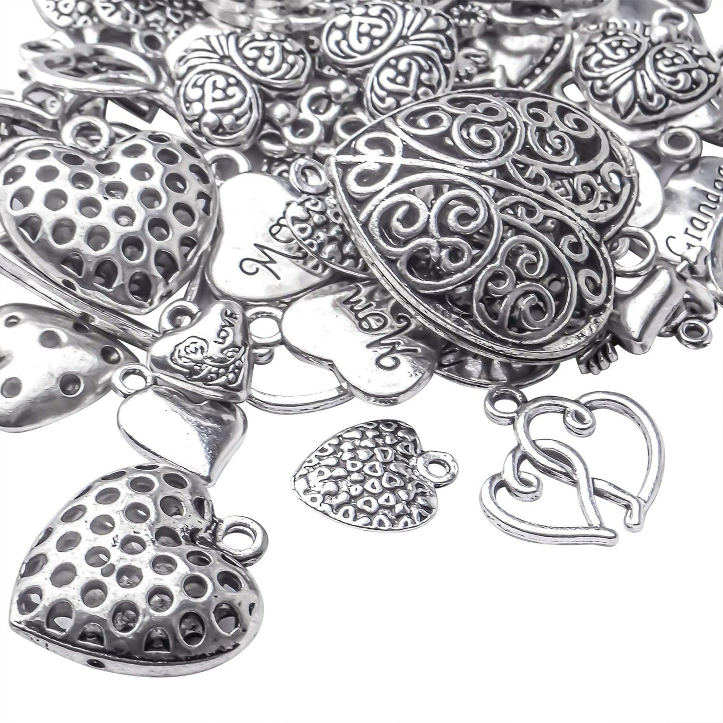 100g Antique Silver Love Heart Charm Alloy Tibetan style Heart Charm Jewelry Heart Charm Pendant for DIY Bracelet Necklace Jewelry Making Supplies