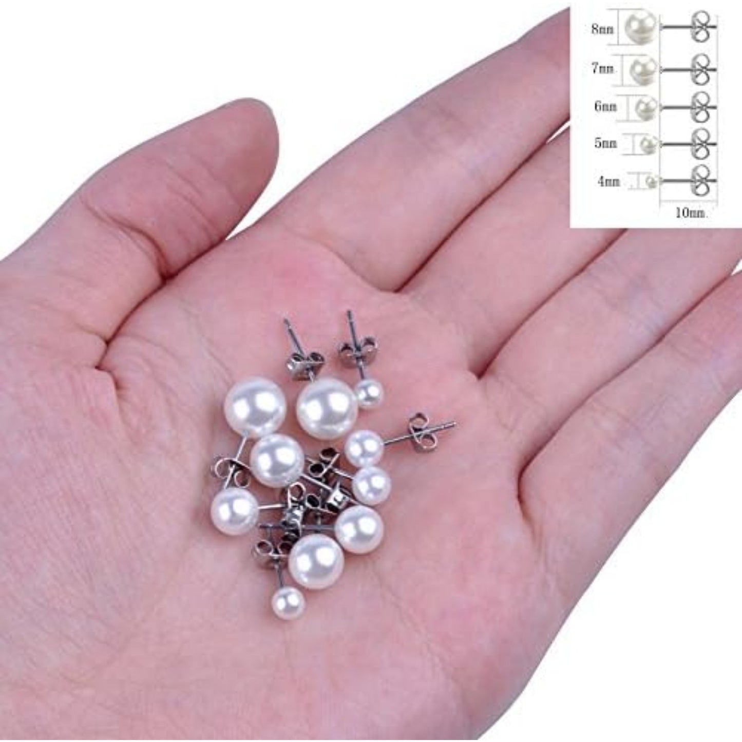 5 Pairs Faux Pearl Stud Earrings,Stainless Steel Hypoallergenic Starter Set for Women
