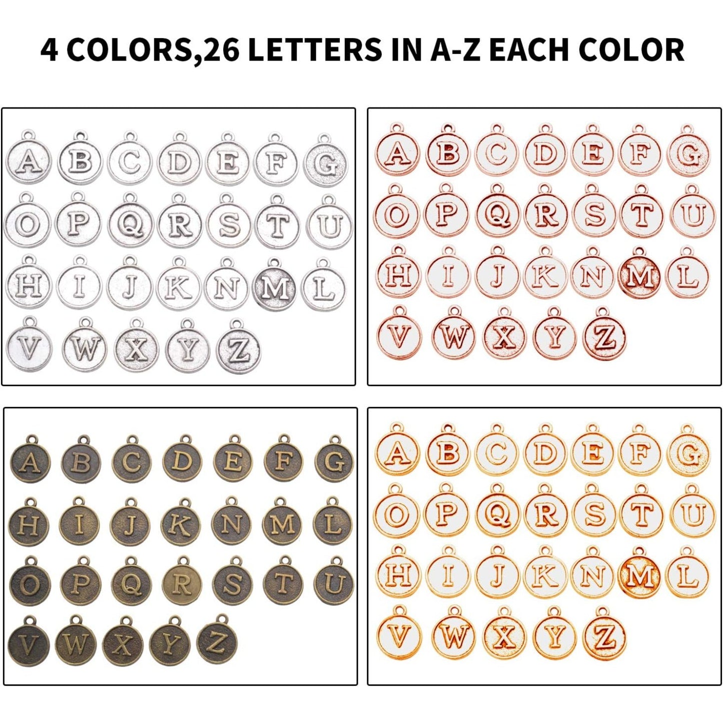 4 Sets(104 pcs) Alloy A-Z Initial Alphabet Letter Mixed Charms Pendants for DIY Jewelry Making,Bracelet and Crafting