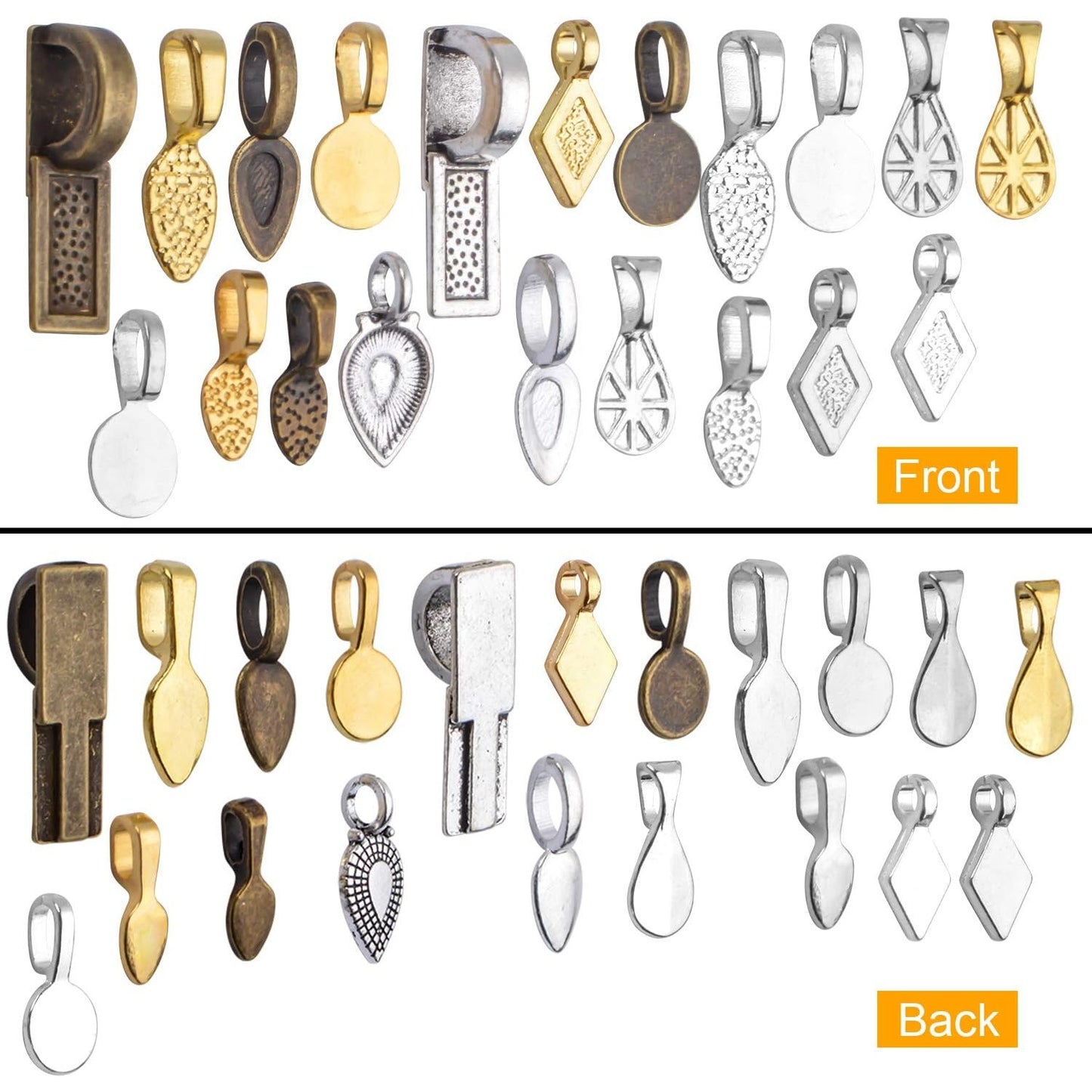 80pcs Glue on Bails Mixed Pendant Bails Glass Cabochon Tiles Pendants for Jewelry Making Necklace,20 Styles