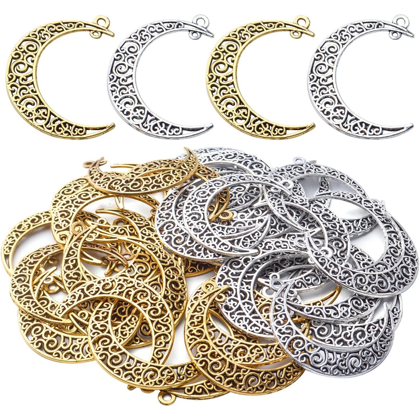 40pcs Hollow Moon Charms Crescent Moon Pendants Celestial Charms Crafts Supplies for DIY Bracelet Necklace Jewelry Making Accessory