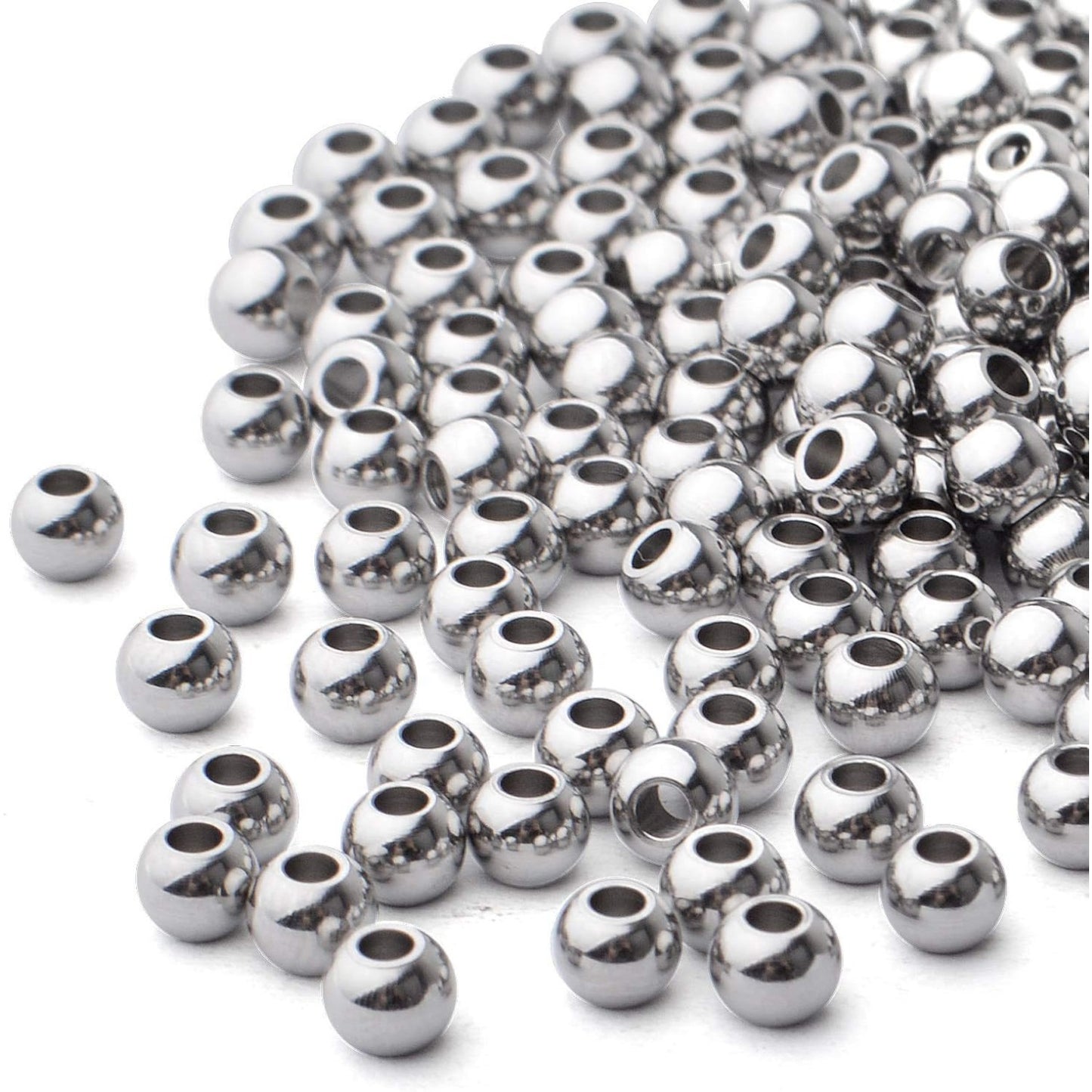 200pcs Loose Spacer Beads, 4mm Stainless Steel Round Seamless Spacer Smooth Beads for Necklace Bracelet DIY Jewelry Making