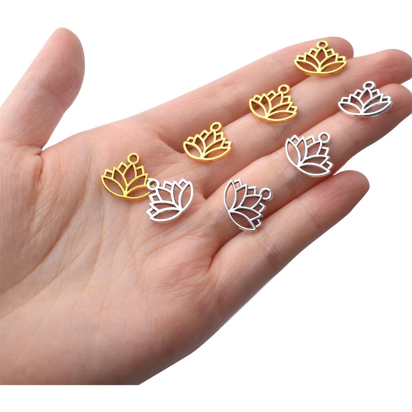 100pcs Lotus Charm Pendants Alloy Yoga Lotus Flower Charms Beads Charms Pendants Craft Supplies for DIY Necklace Bracelet Jewelry Making Crafting Accessory