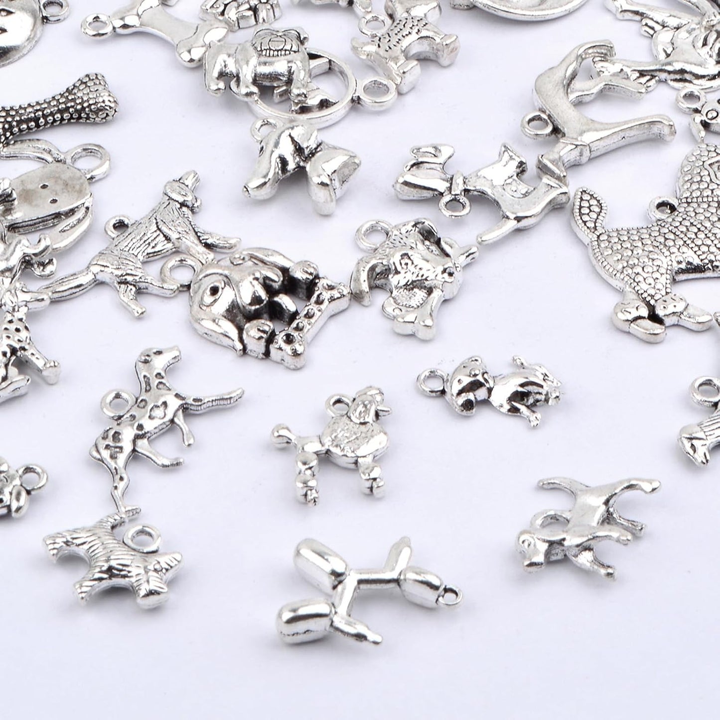 50 Styles Antique Silver Mixed Pet Dog Theme Charms Vintage Alloy Animal Puppy Dog Bone Paw Print Dangle Pendants for DIY Bracelet Necklace Jewelry Making Supplies