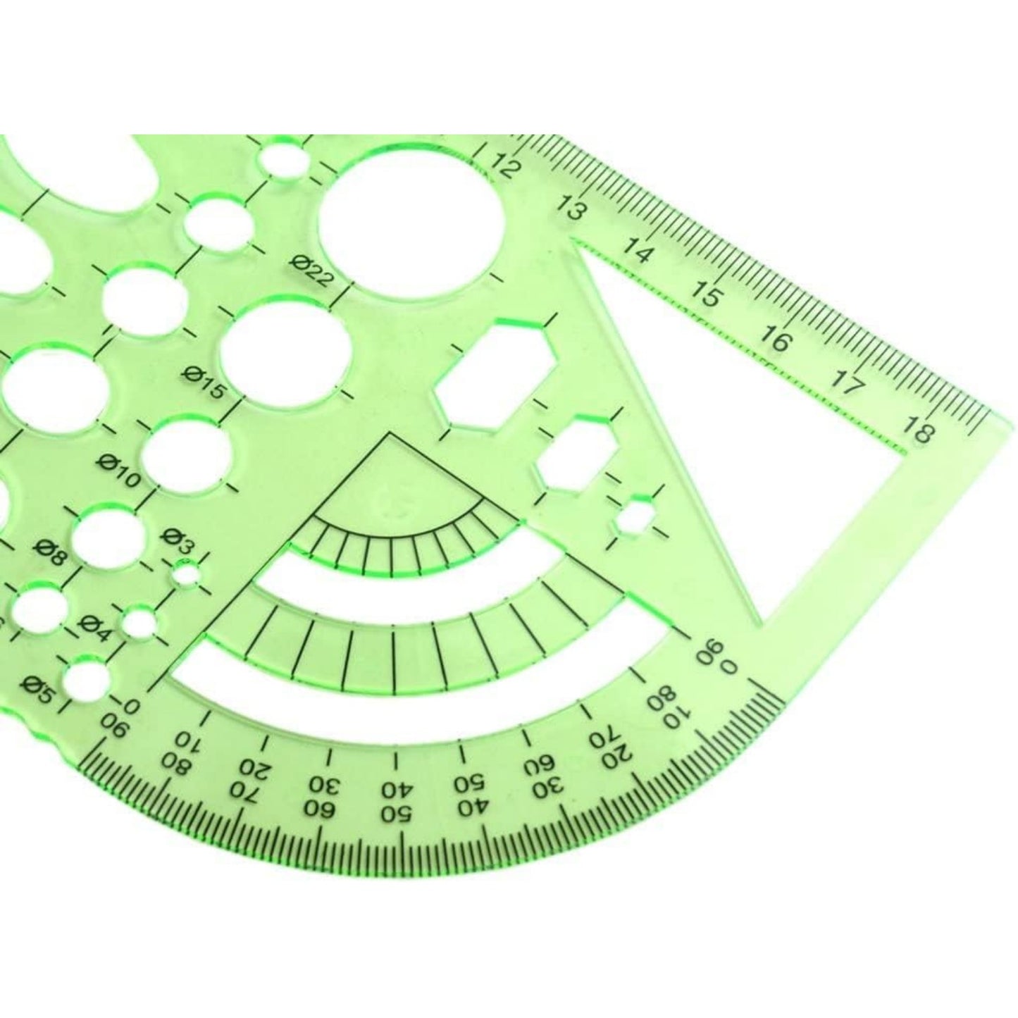 2pcs Measuring Templates Geometric Rulers for Office and School,Clear Green Color Plastic