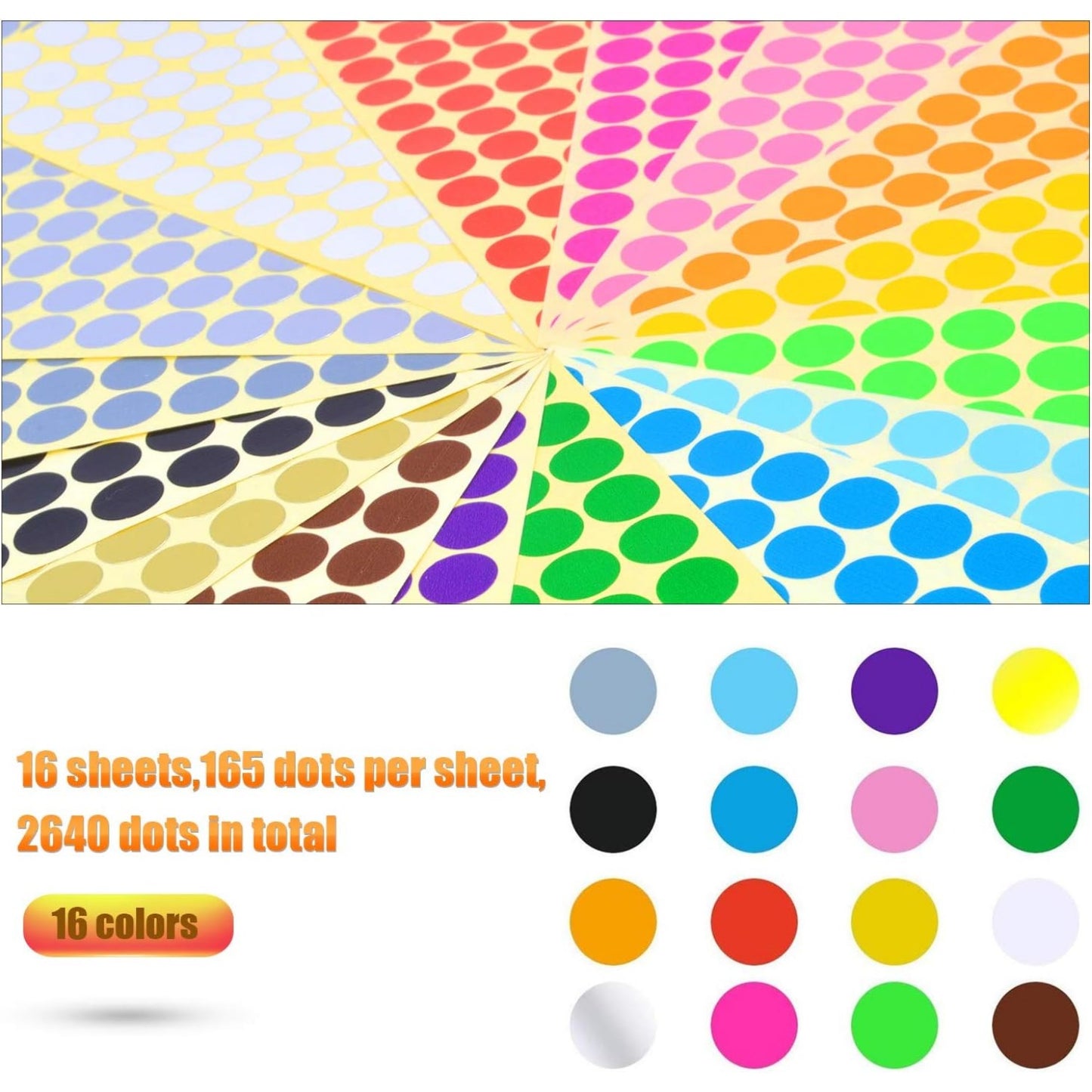 BronaGrand 16 Sheets 3/8 Inch Round Dot Stickers Color Coding Labels
