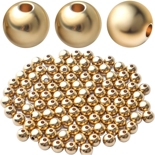100pcs Gold Plated Round Ball Spacers Beads Brass Smooth Bead Spacer Loose Beads for DIY Jewelry Bracelet Necklace Crafts Making Accessories