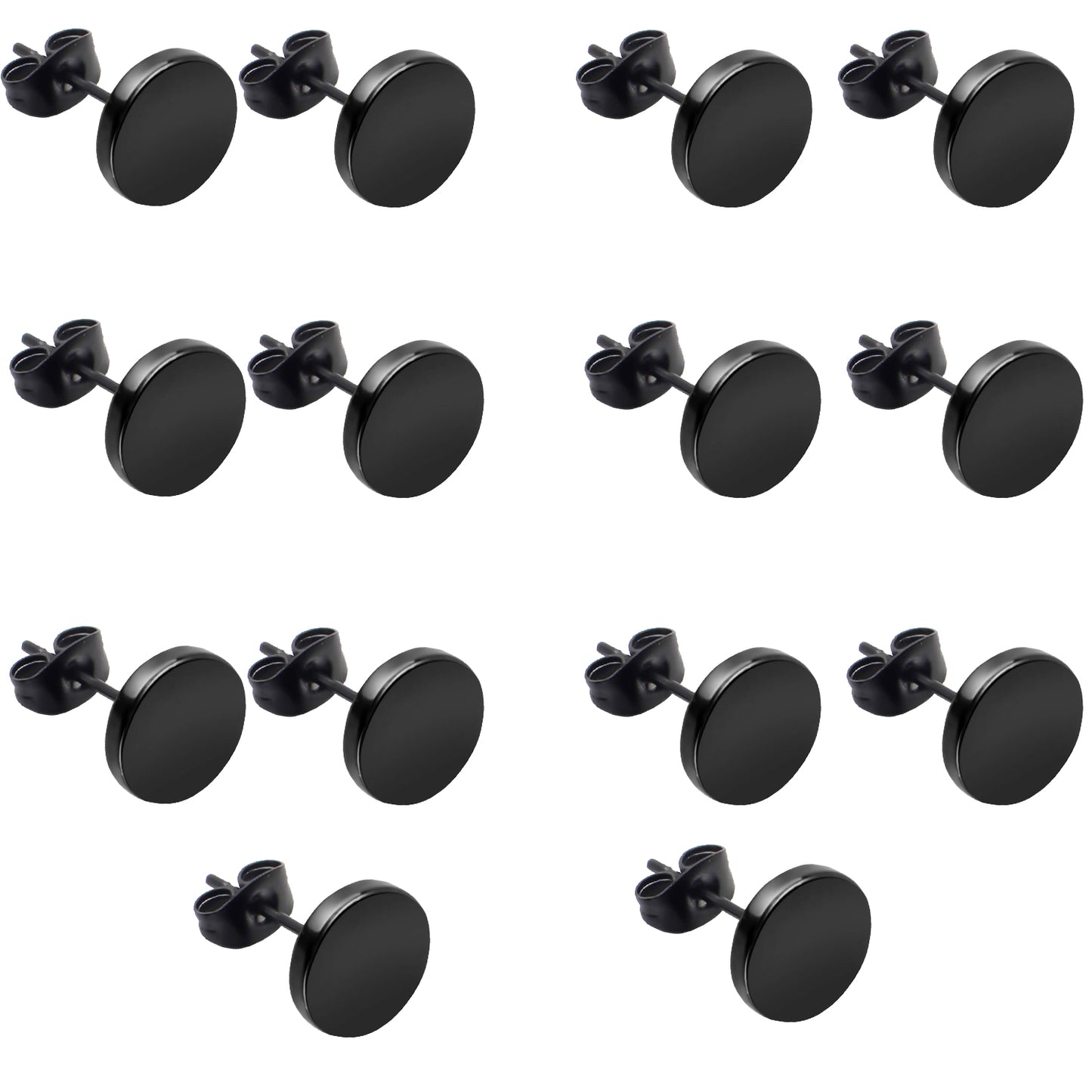 Black Round Stud Earrings, 7 Pairs Stainless Steel Dot Earrings Hypoallergenic Earrings Studs for Man Woman, 3mm/4mm/5mm/6mm/7mm/8mm/10mm
