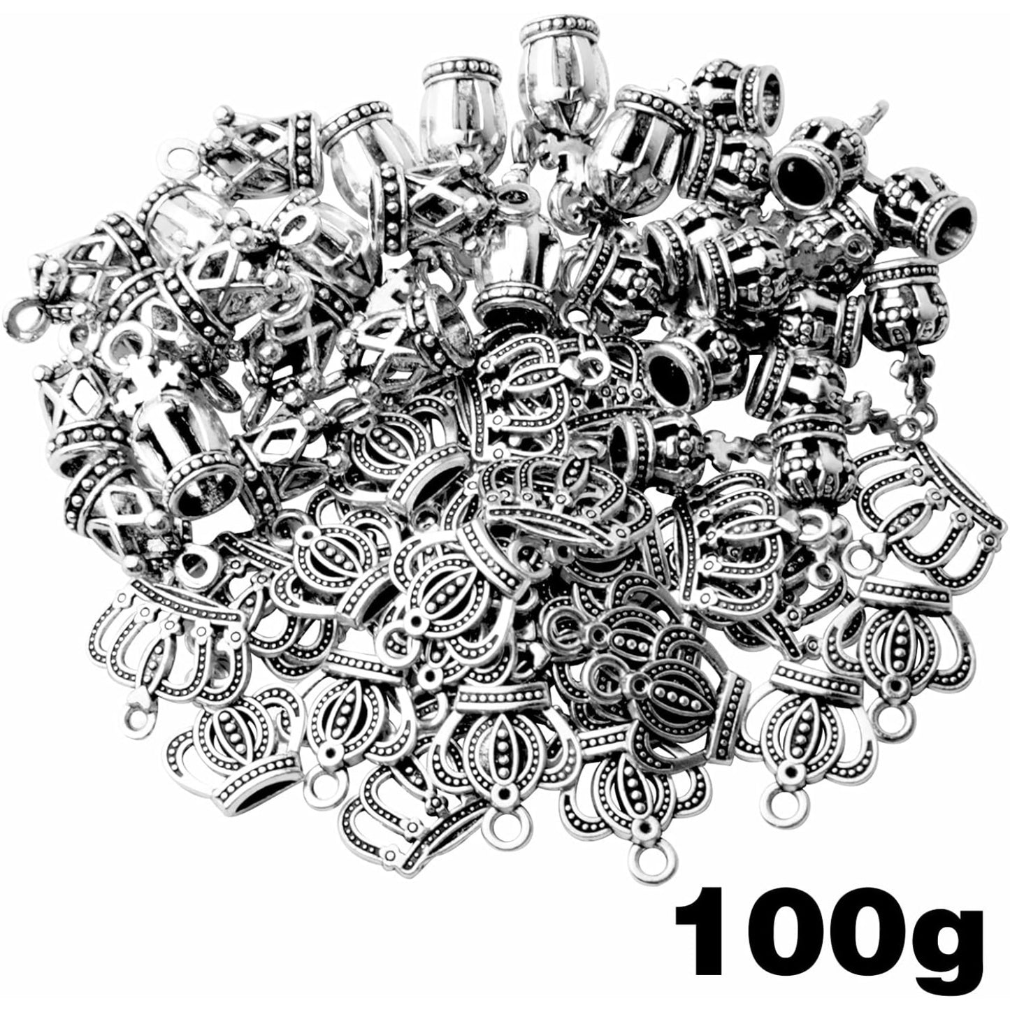 100g Antique Silver Crown Bead Charms Crown Charm Pendant Connector for DIY Jewelry Craft Making Accessories,5 Styles