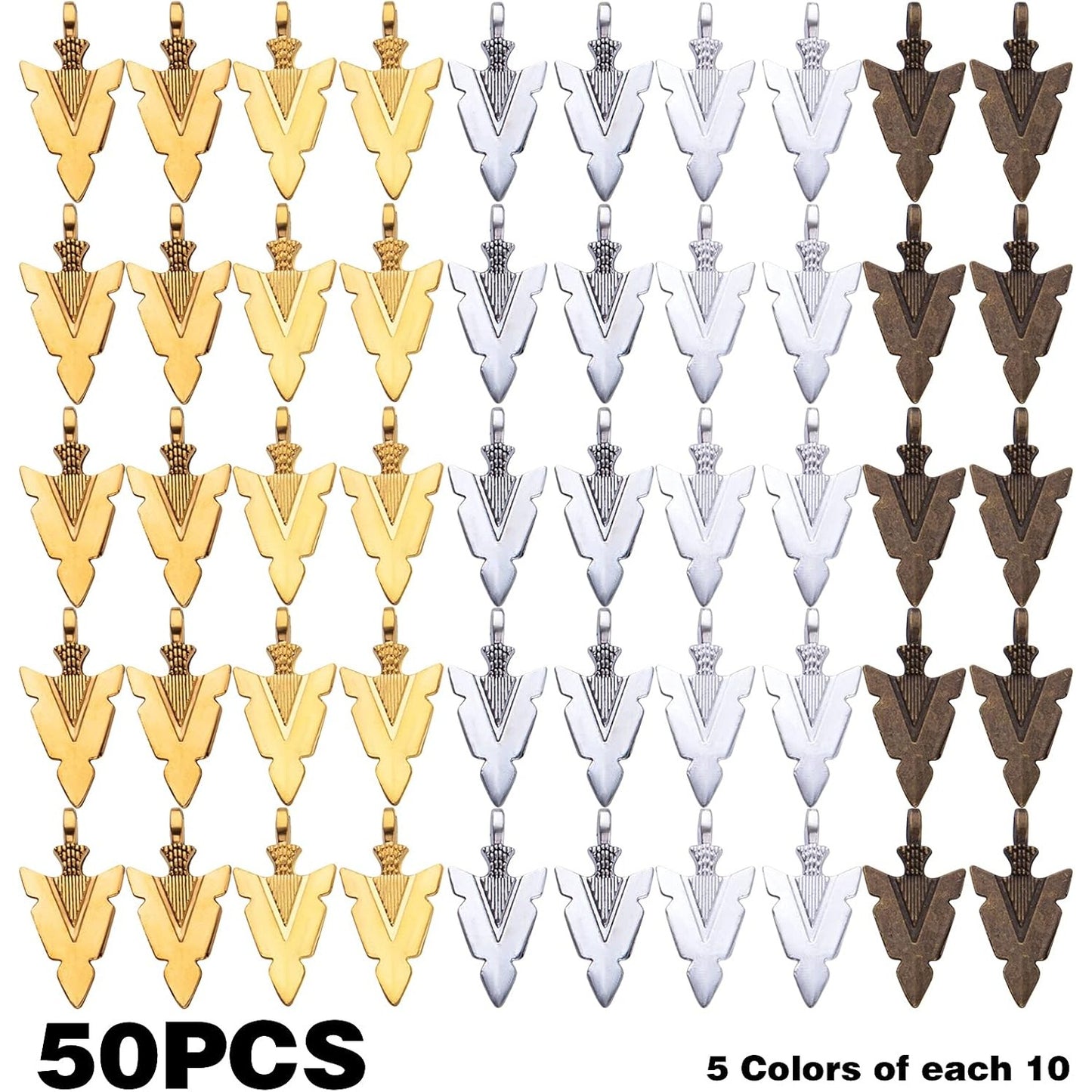50 Pieces Tibetan Alloy Arrowhead Charms Vintage Chic Arrow Dangle Pendants Charms Craft Supplies for DIY Bracelet Necklace Jewelry Making Findings, Antique Golden