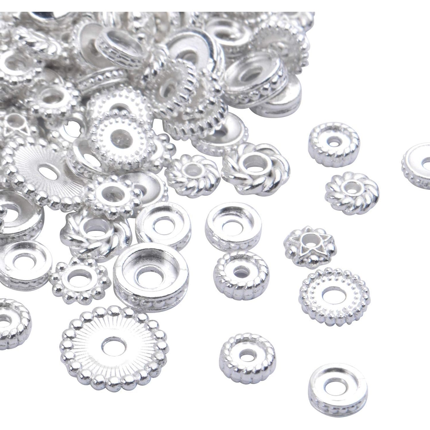 100 Gram(About 170-300pcs) Spacer Beads Jewelry Bead Charm Spacers Alloy Spacer Beads for Jewelry Making DIY Bracelets Necklace and Crafting,Silver