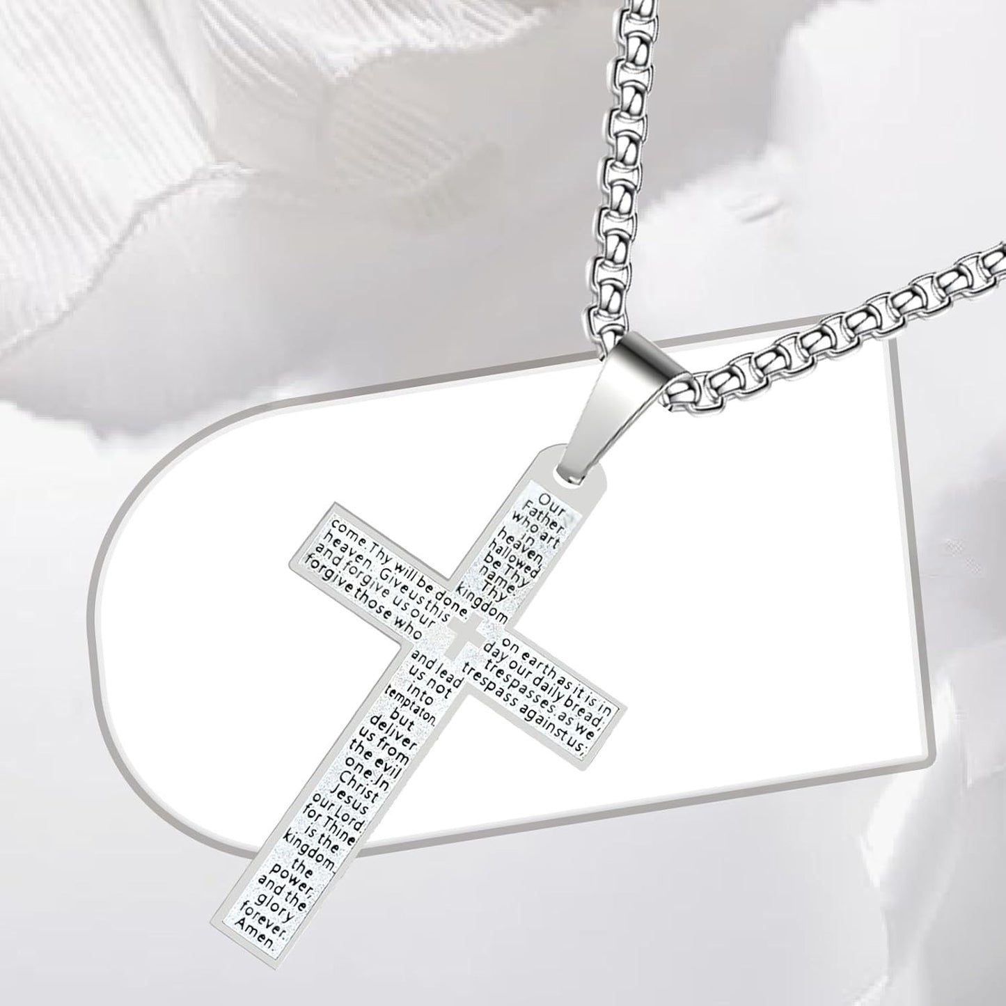 Stainless Steel Mens Womens Cross Necklace Lord's Prayer Pendant Jesus Christian Crucifix Bible Verse Charm Chain Choker Necklaces for Father Mother Easter Gifts