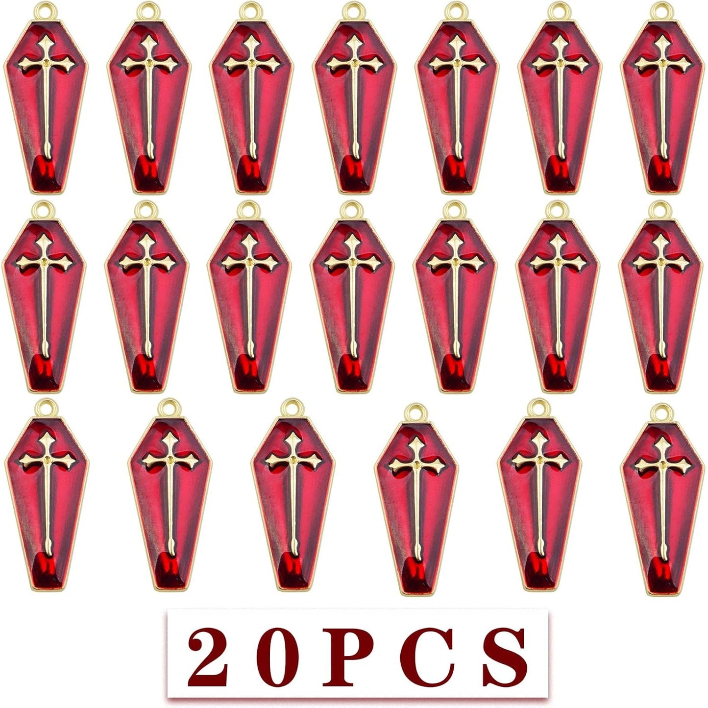20 Pieces Red Enamel Cross Charms Halloween Theme Coffin with Cross Dangle Pendants for DIY Bracelet Necklace Jewelry Making Party Decor