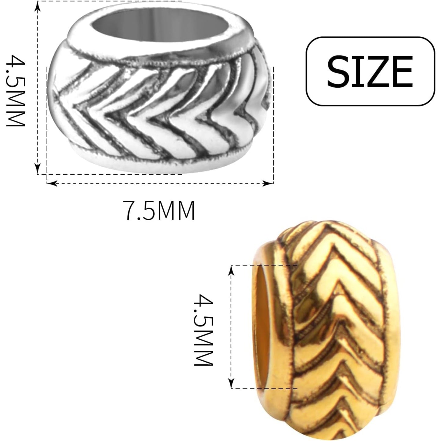 100pcs Tibetan Alloy Large Hole Rondelle Spacer Beads European Tube Spacers Column Loose Beads Jewelry Beads Spacers for Bracelet DIY Jewelry Making(7.5×4.5mm, Hole:4.5mm)