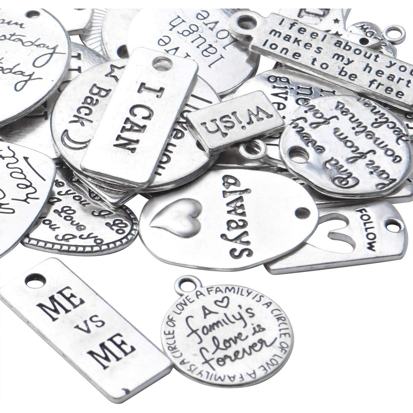 259pcs Metal Words Charms Inspirational Charms Jewelry Charm Pendants with Open Jump Rings Key Rings for DIY Jewelry Making Crafts Supplies