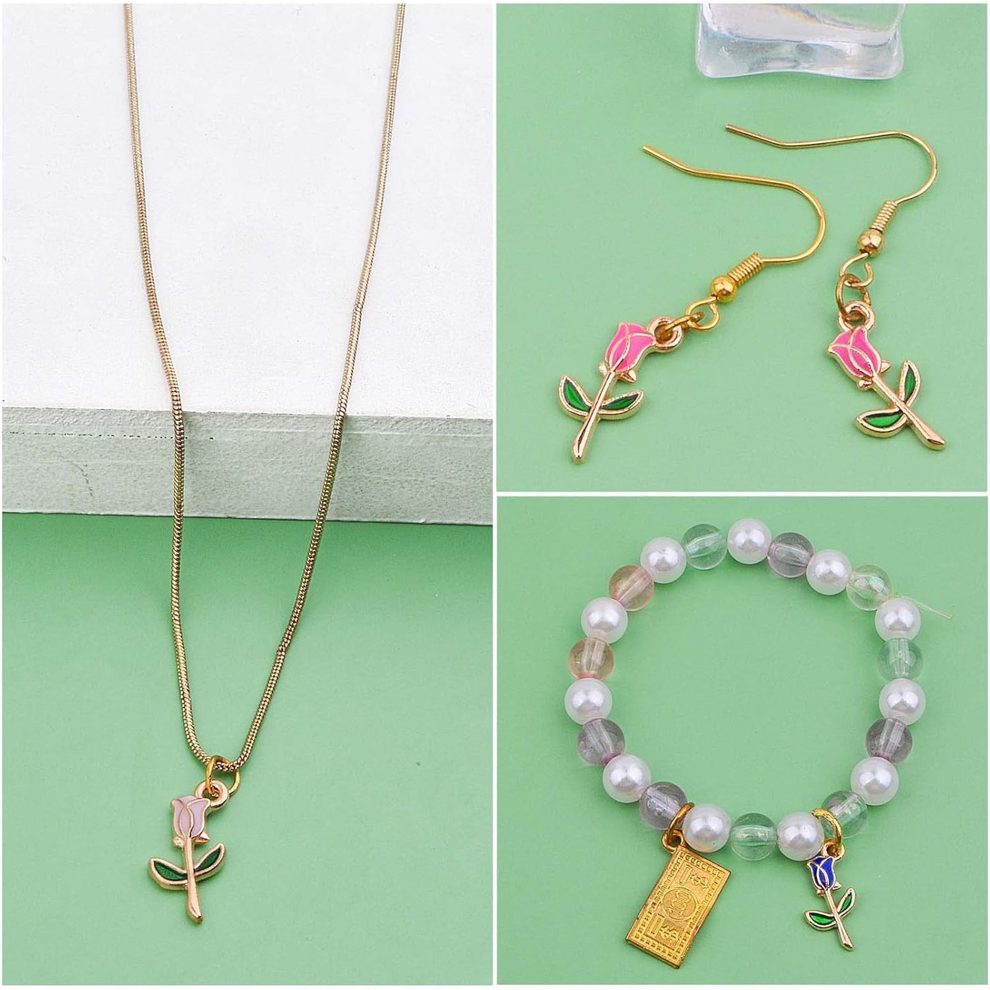 40 Pieces Enamel Rose Flower Pendant Charms Alloy Flower Dangle Pendants Craft Supplies for DIY Necklace Earrings Jewelry Making Valentine's Gifts, 4 Colors