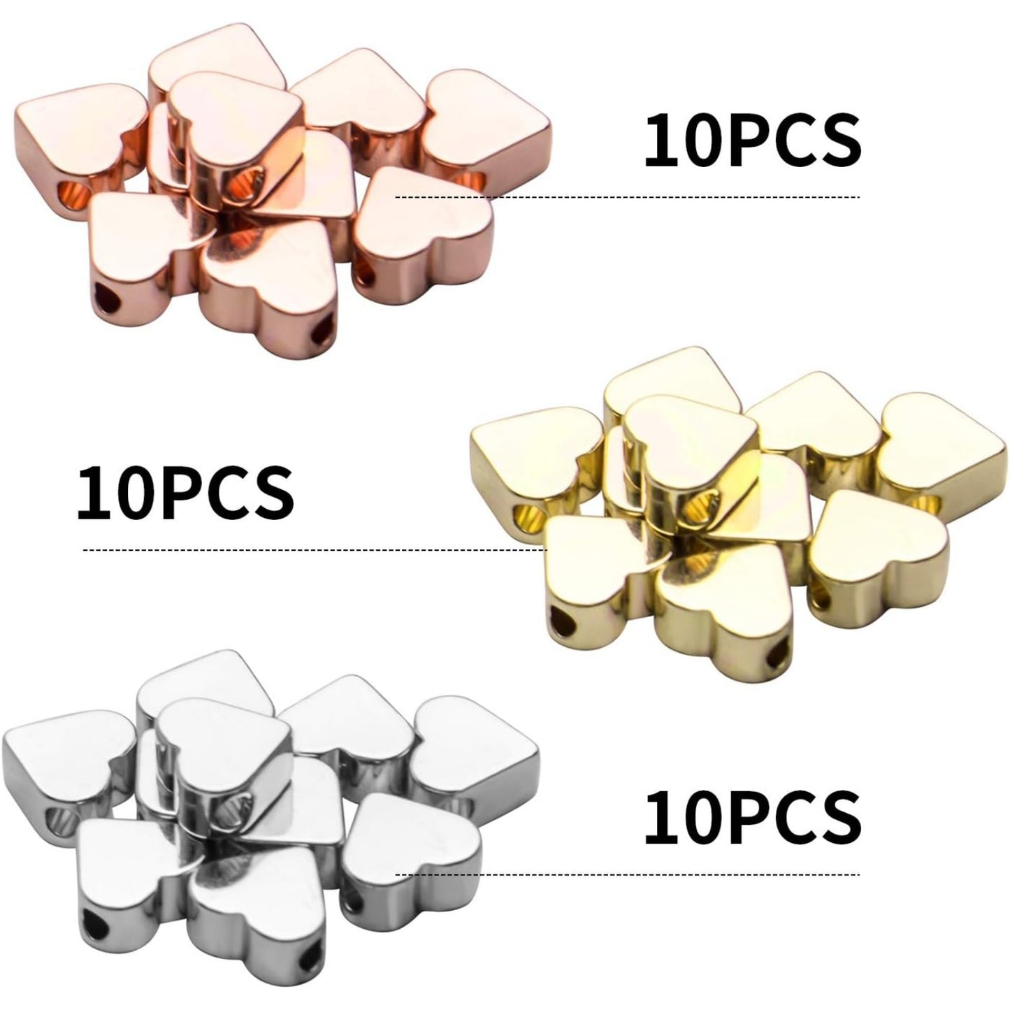 Spacer Beads Jewelry Accessories, 30PCS Small Hole Heart Beads Spacer Loose Separated Beads Brass Double Side Pendants Charms for Handmake DIY Bracelet Necklace Valentine's Day,7 * 6 * 3mm